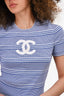 Pre-Loved Chanel™ Blue/White Stripe Cotton Knit CC Top Size 44