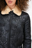 Chanel Black Embossed Fur Collar Bomber Jacket Size 36