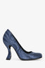 Prada Blue Striped Square Toed Heels Size 36.5