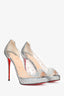 Christian Louboutin Silver Leather/PVC Glittered Crystal Embellished Heels Size 37.5