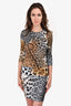 Just Cavalli Grey/Brown Leopard Printed Bodycon Dress Size S