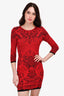 Alexander Wang Red/Black Patterned Bodycon Dress Est. Size S