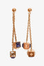 Lois Vuitton Gold Toned Crystal Set Cubes Pendant Earrings