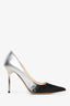 Jimmy Choo Black/Silver Metallic Suede/Leather Pointed Toe Heels Size 35.5
