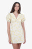 Rixo Yellow/White Kayla Ruffled Floral-Print Cotton Mini Dress Size 6 With Tag