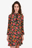 Sandro Black Floral Silk Ruffle Neckline Dress Size 1