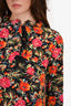 Sandro Black Floral Silk Ruffle Neckline Dress Size 1