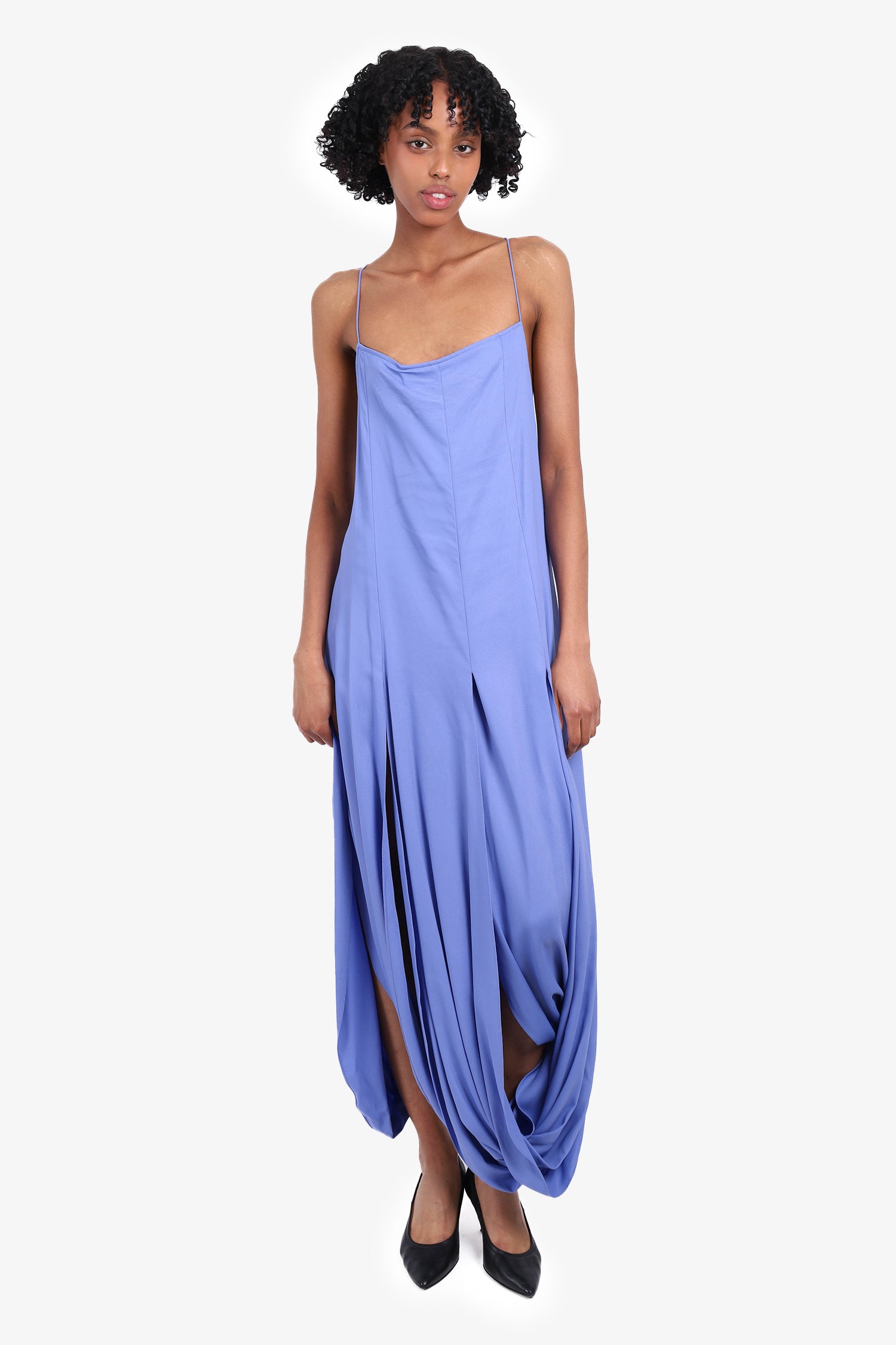 Jacquemus Blue Silk 'Le Souk' Slit Hem Maxi Dress Size 34 (As Is