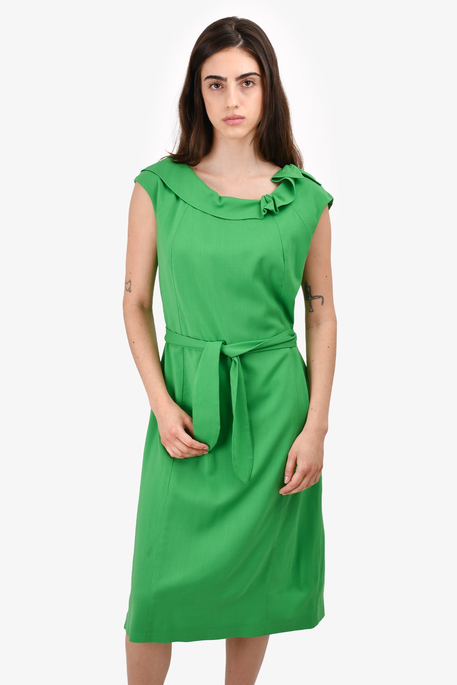 escada green dress Taylor Satin Escada Stripe Jacquard Maxi Dress, Green / 8 main image 1