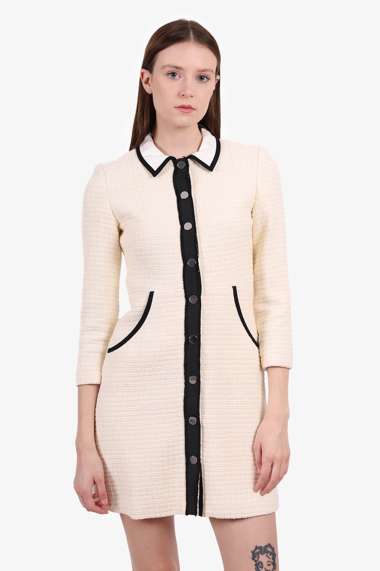 Maje Cream/Black Tweed Button Down Dress Size 1 – Mine & Yours
