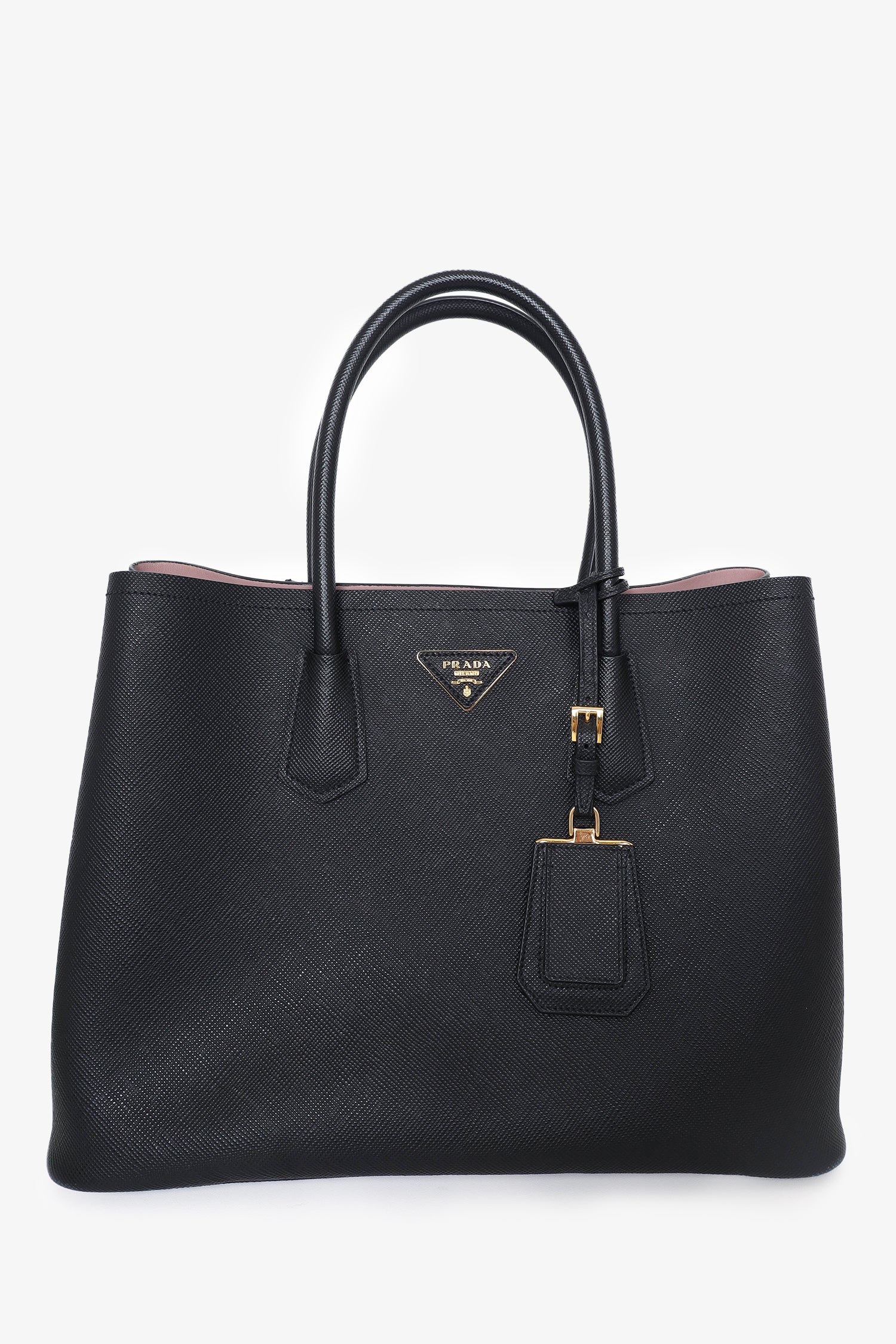 Prada Black Saffiano Large Cuir Double Bag with Strap – Mine & Yours