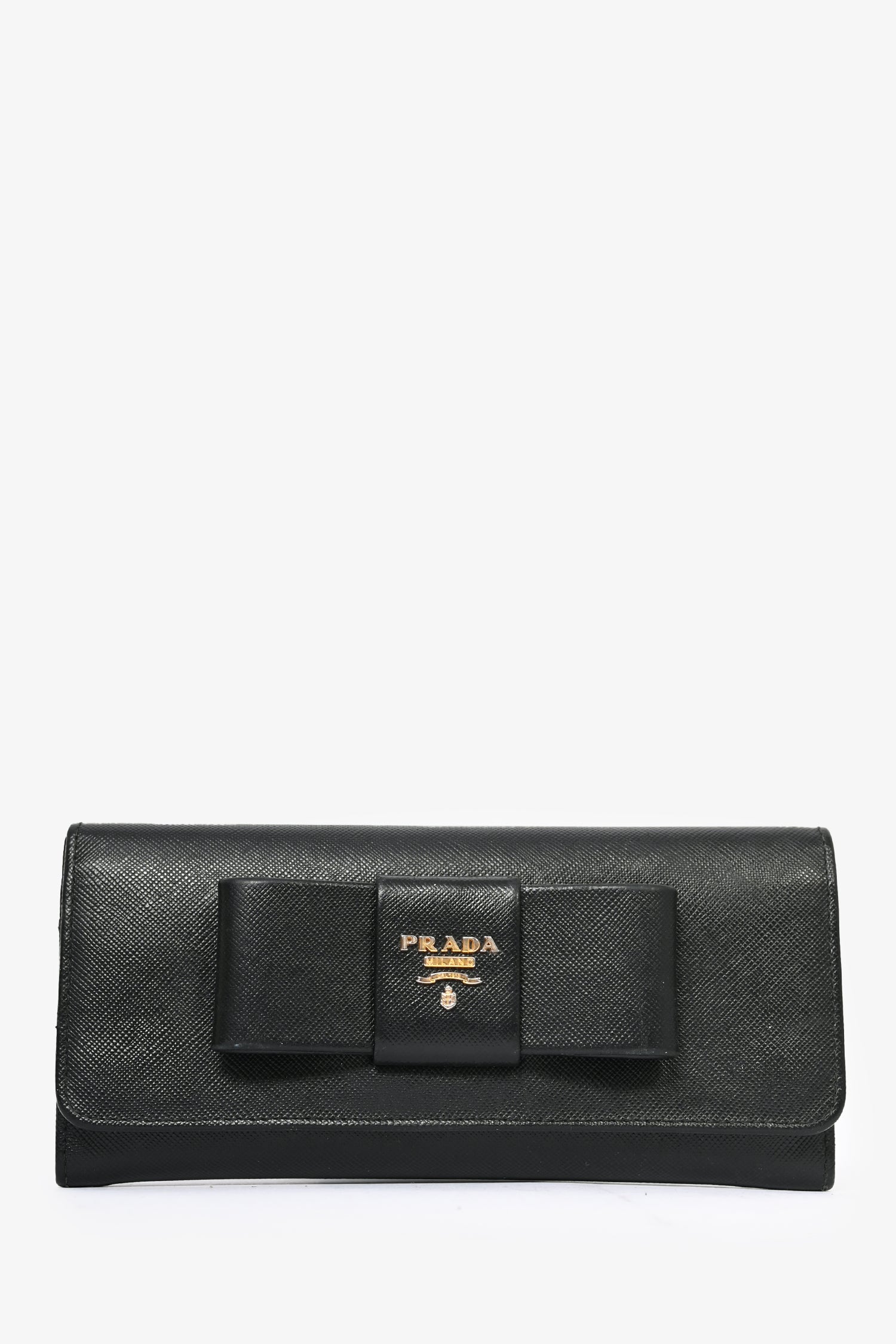 Prada Black Saffiano Leather Bow Detail Wallet – Mine Yours