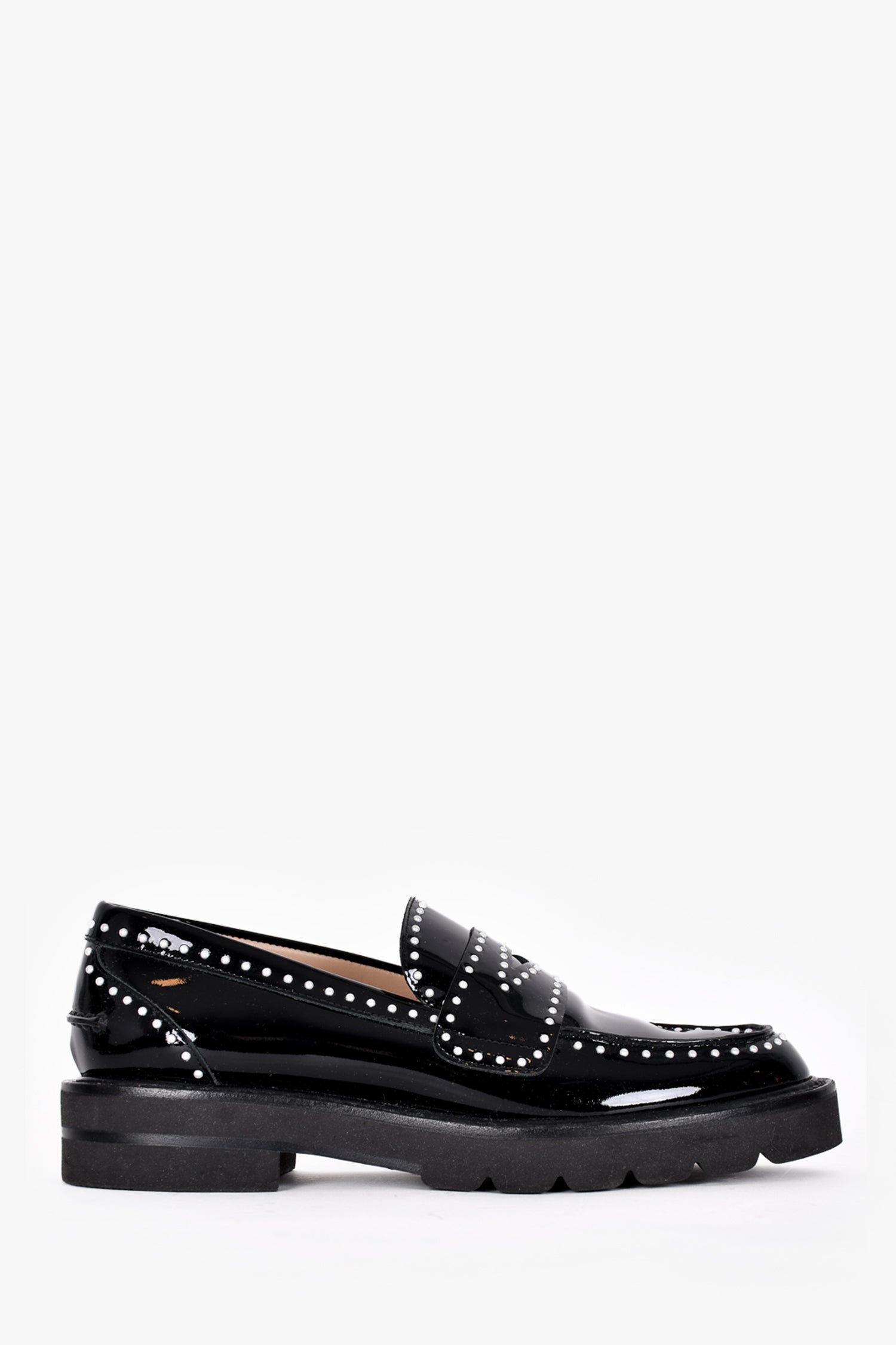 Stuart Weitzman Black Leather Studded Penny Loafers Stuart Weitzman Pearl Studded Loafers in Black Leather ref  main image 4