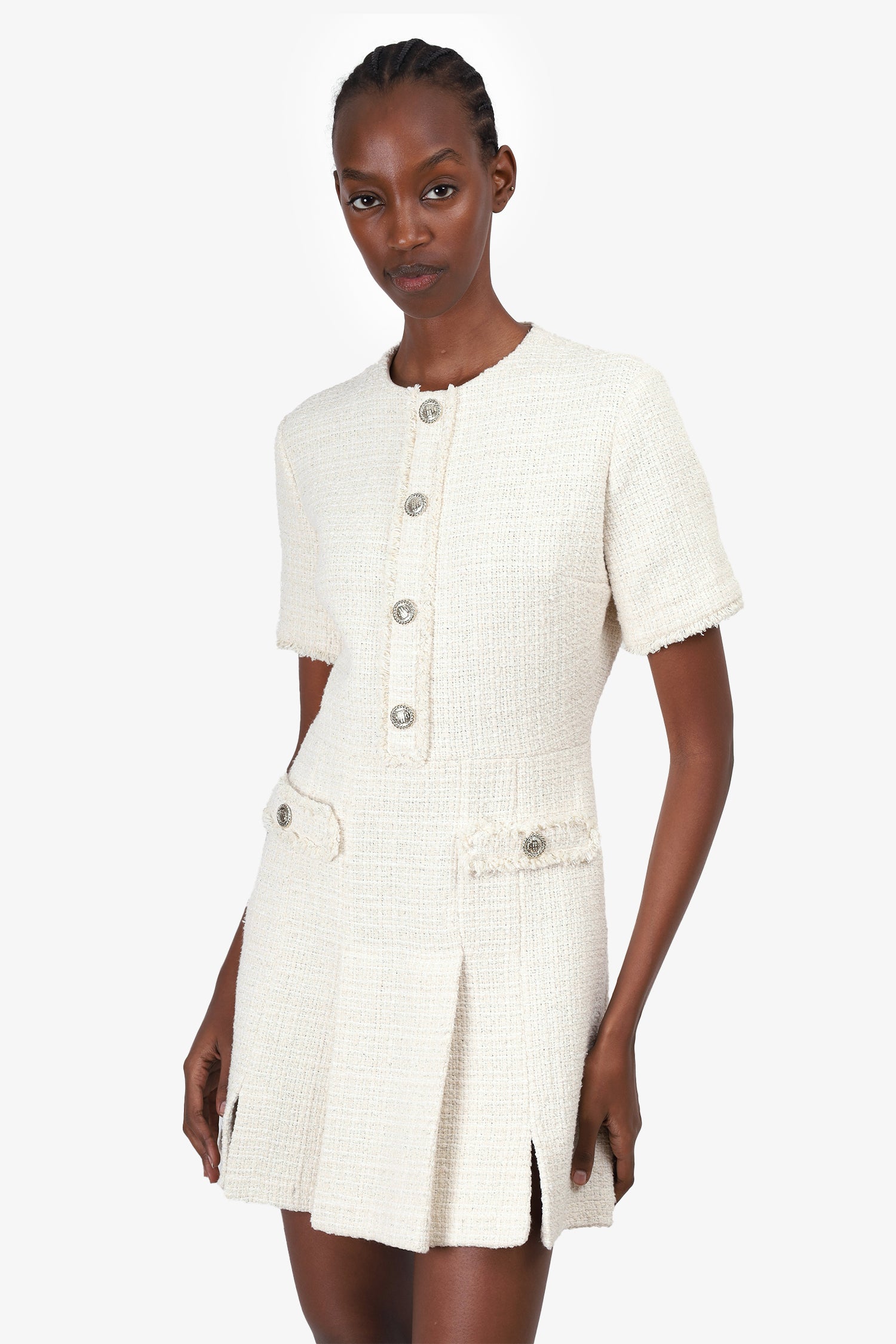 Maje White Tweed Button Down Mini Dress Size 38 – Mine & Yours