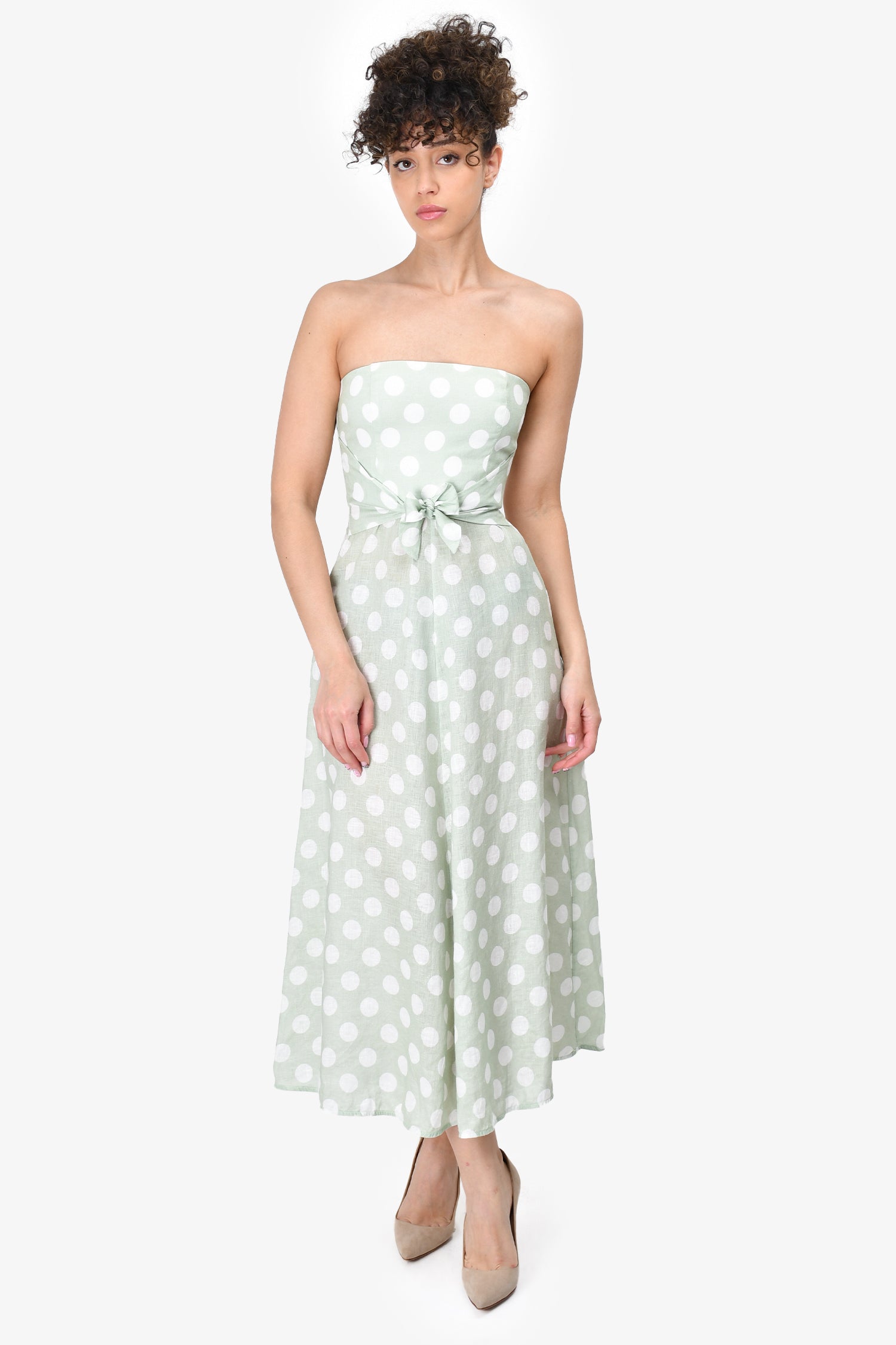green emerald velvet dress Zimmermann Green/White Belted Polka Dot Midi Dress Size 0 (As Is) – Mine &  Yours main image 0