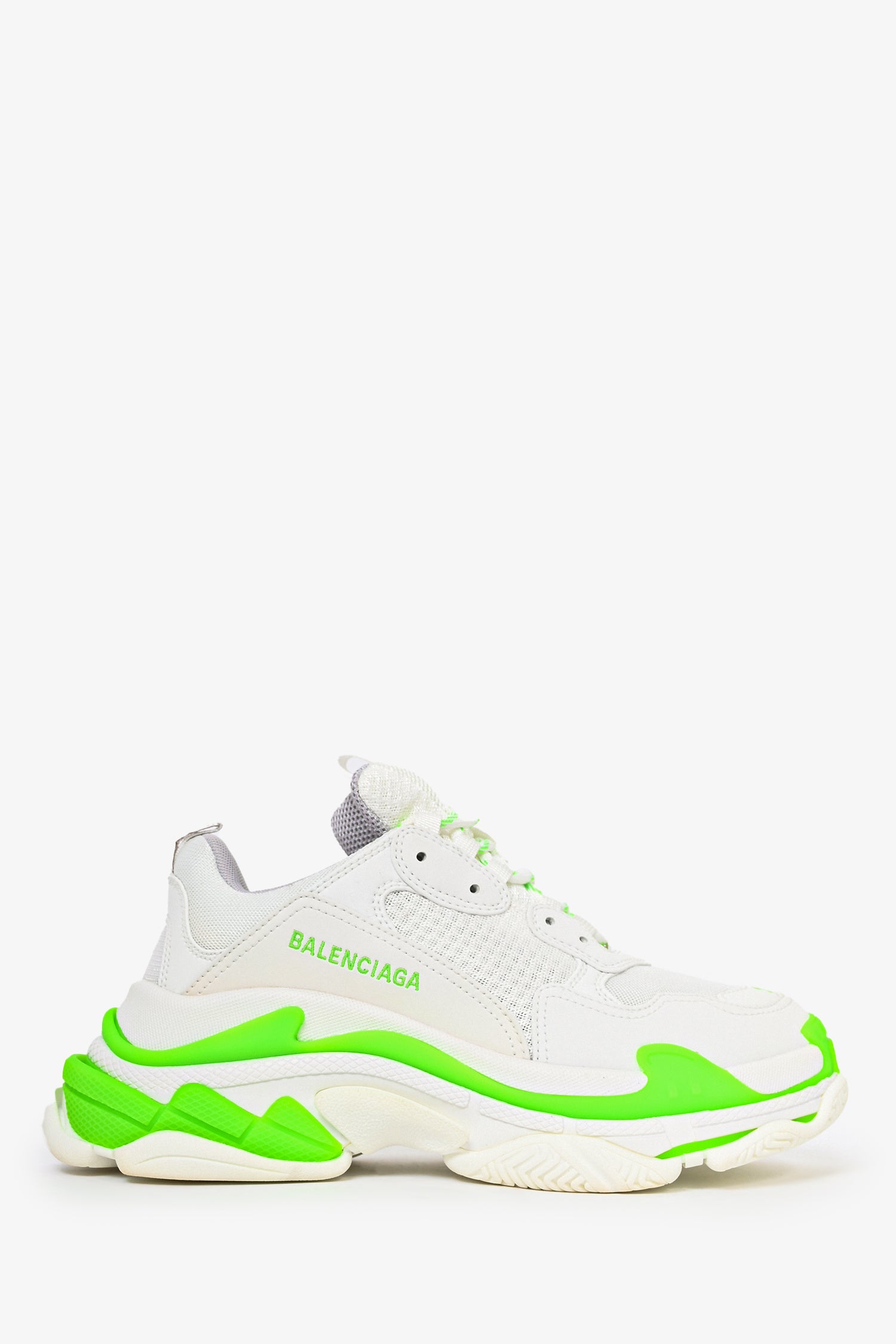 Balenciaga White/Neon Green Triple S Sneakers Size 39 – Mine & Yours