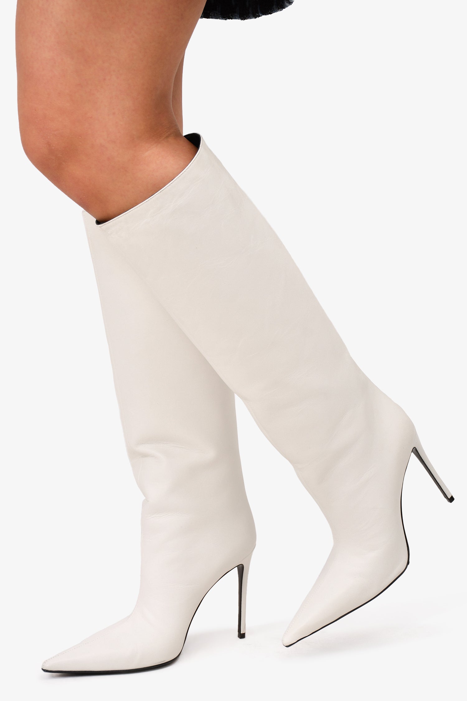 Retrofête 2024 White Leather Knee High 'Frida' Heeled Boots Size