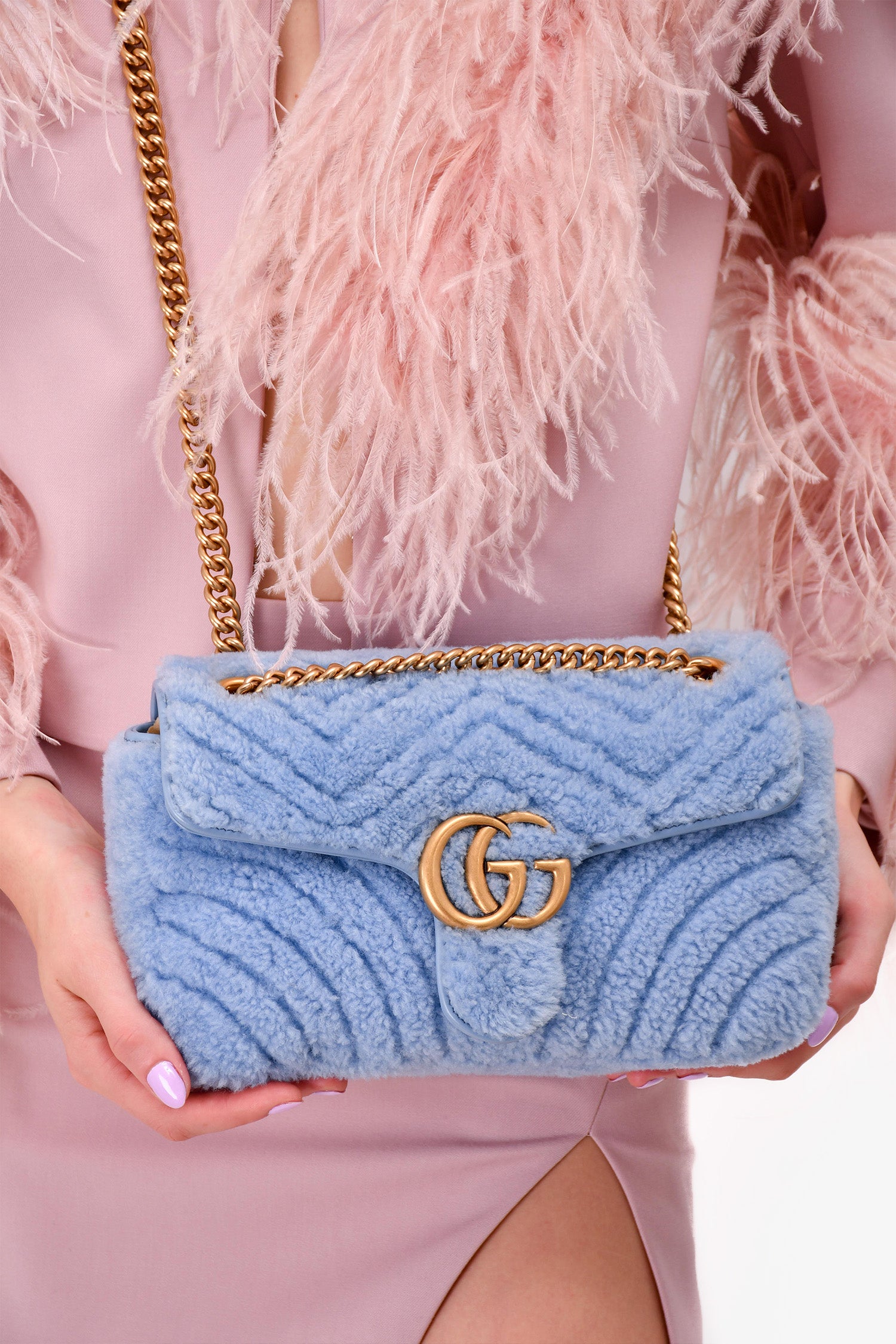 Gucci Blue Shearling Marmont Shoulder Bag - Main Image