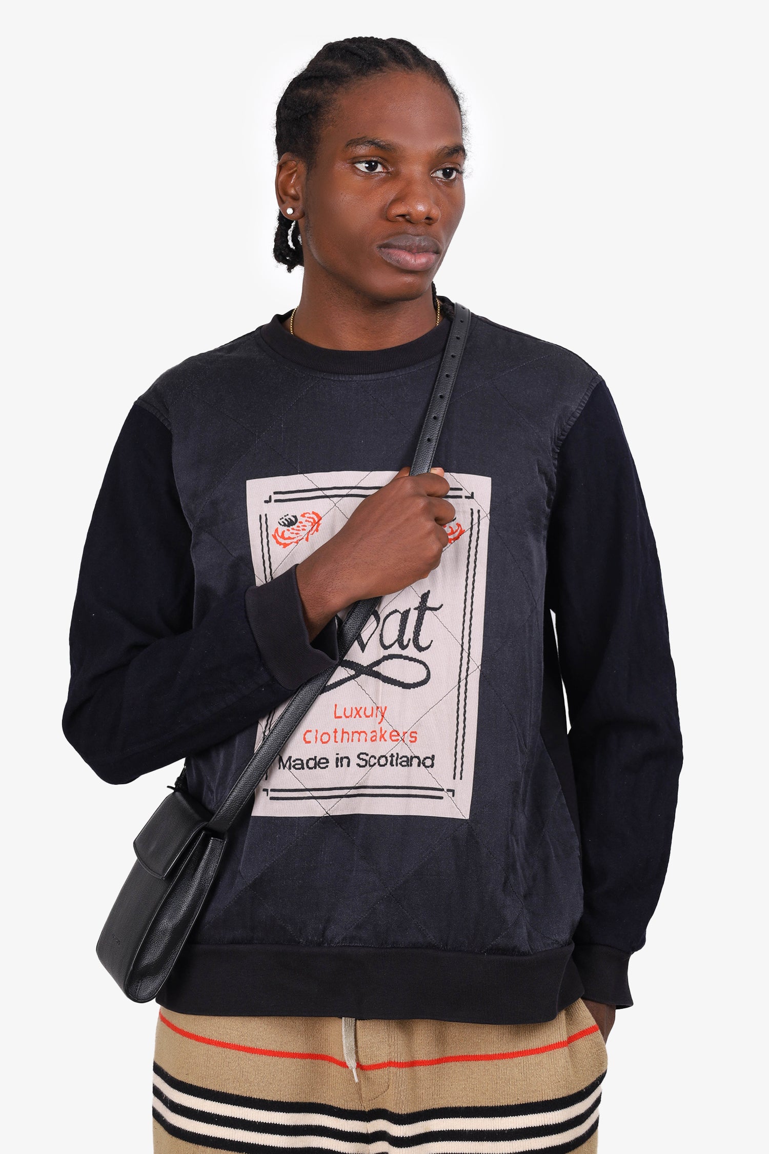 dries van noten 17aw Lovat クルーネックスウェット Dries Van Noten Black Satin/Wool Lovat Sweatshirt Size L Mens