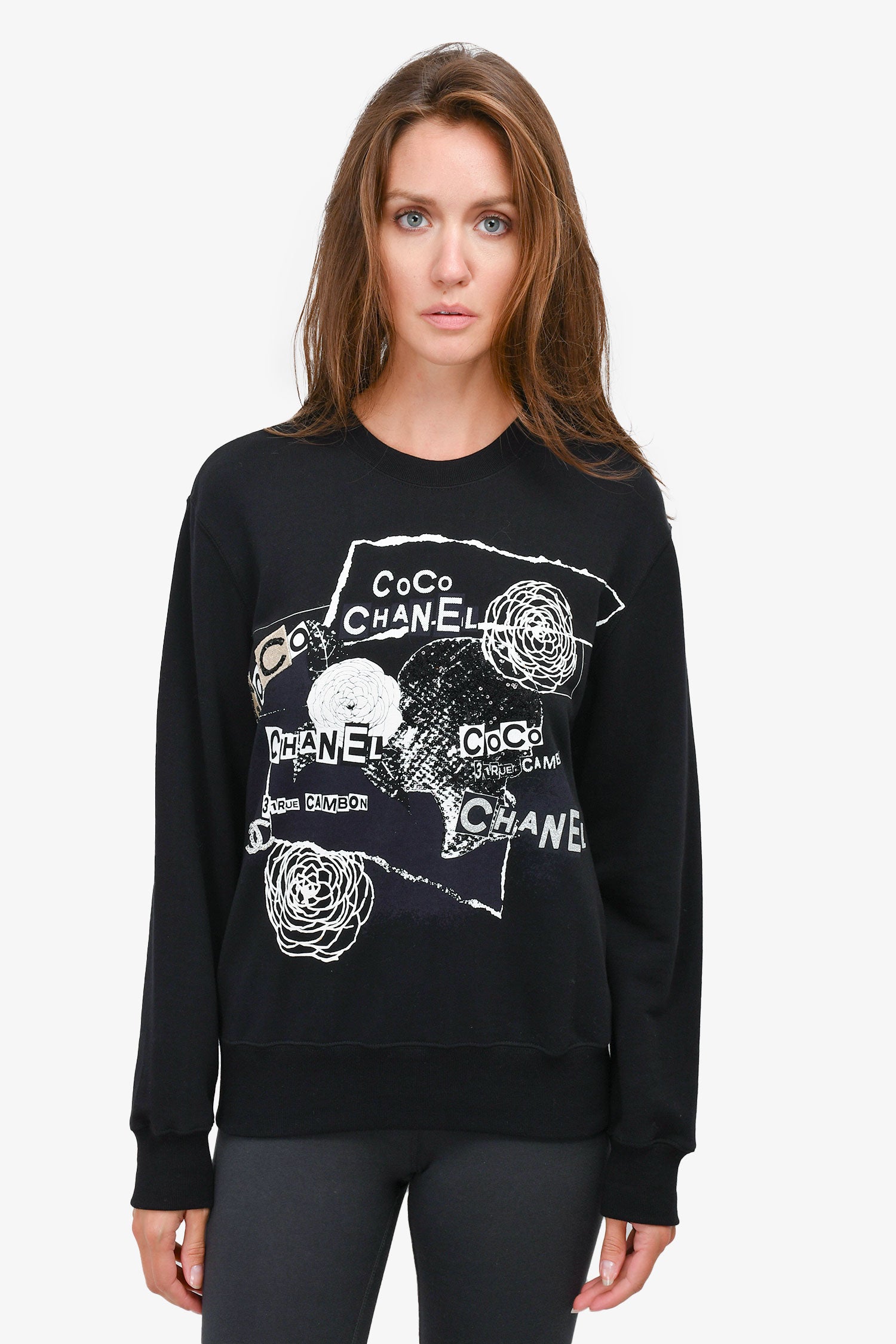 Pre-Loved Chanel™ 2020 Black Cotton Embellished Logo Graphic