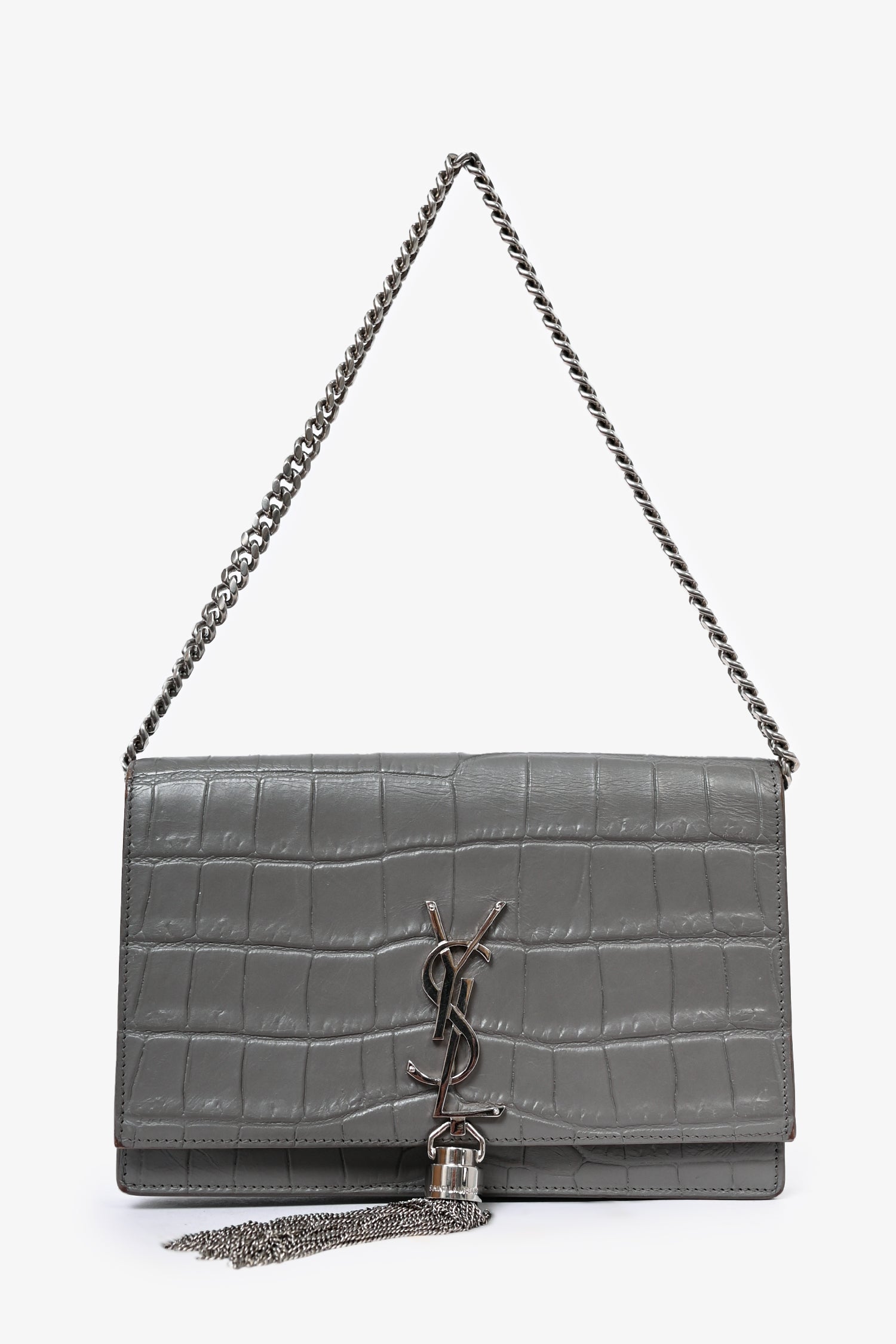 Saint Laurent Kate Tassel Croc Grey Saint Laurent Medium Croc
