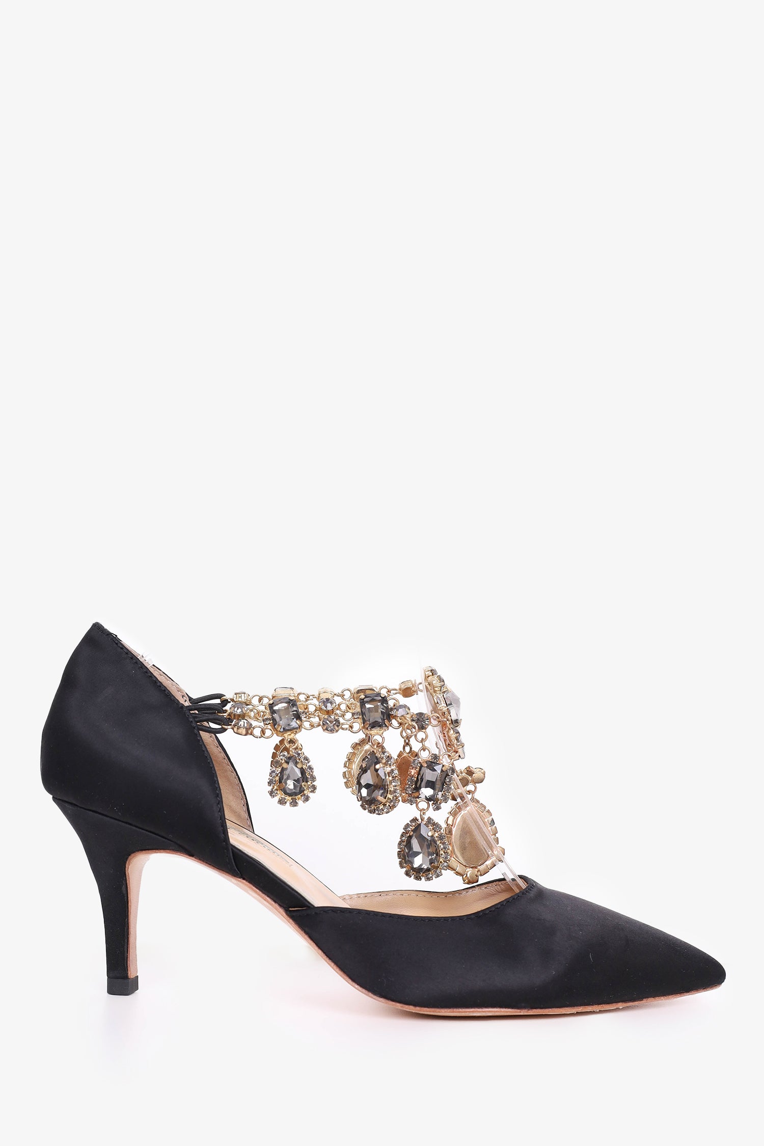 Manolo Blahnik Black Satin Zullin Crystal Jeweled D'orsay Pumps