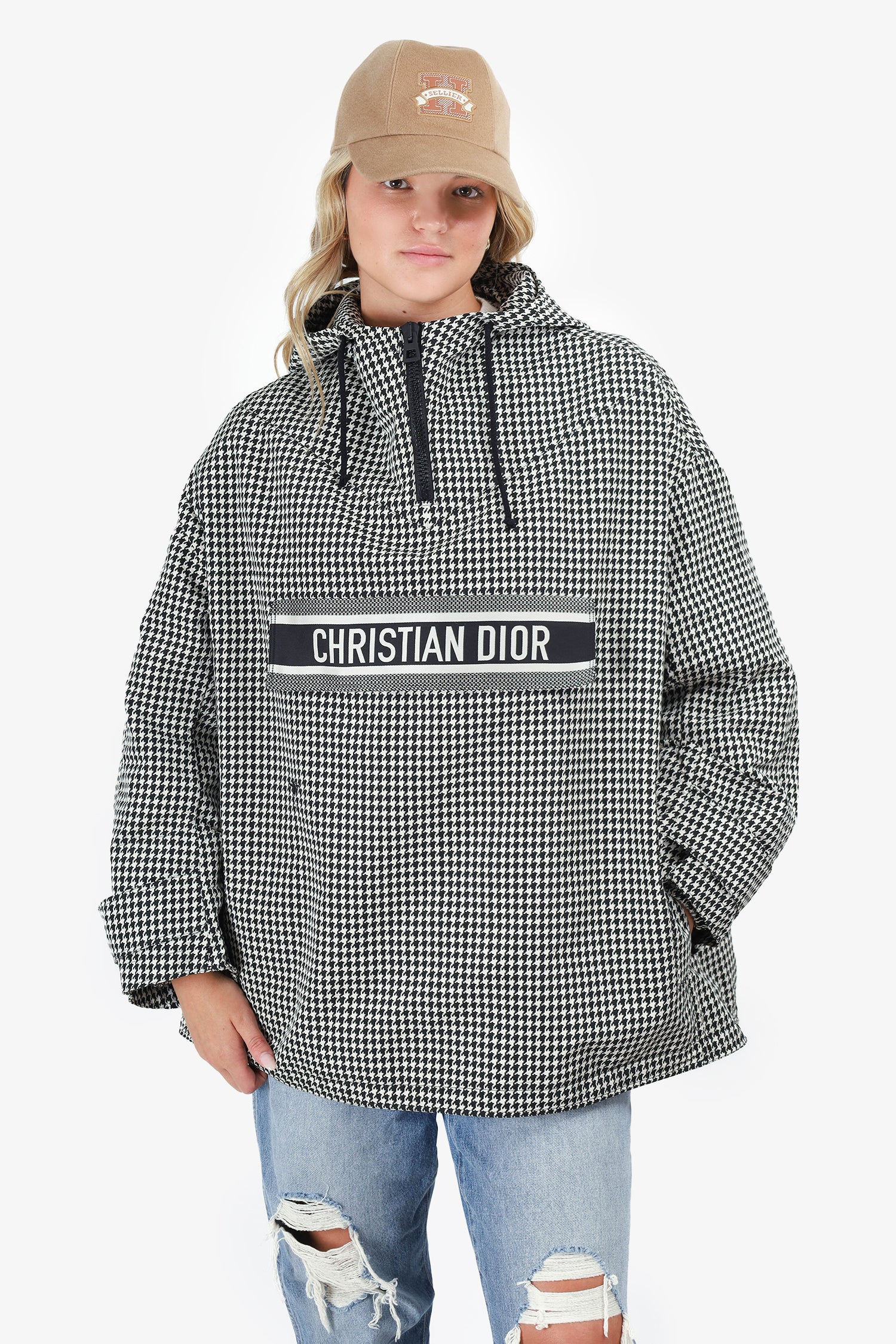 クリスチャンディオール Dior ライナー チェック ジャンパー JK Christian Dior Black/White Houndstooth Hooded Anorak Size M – Mine