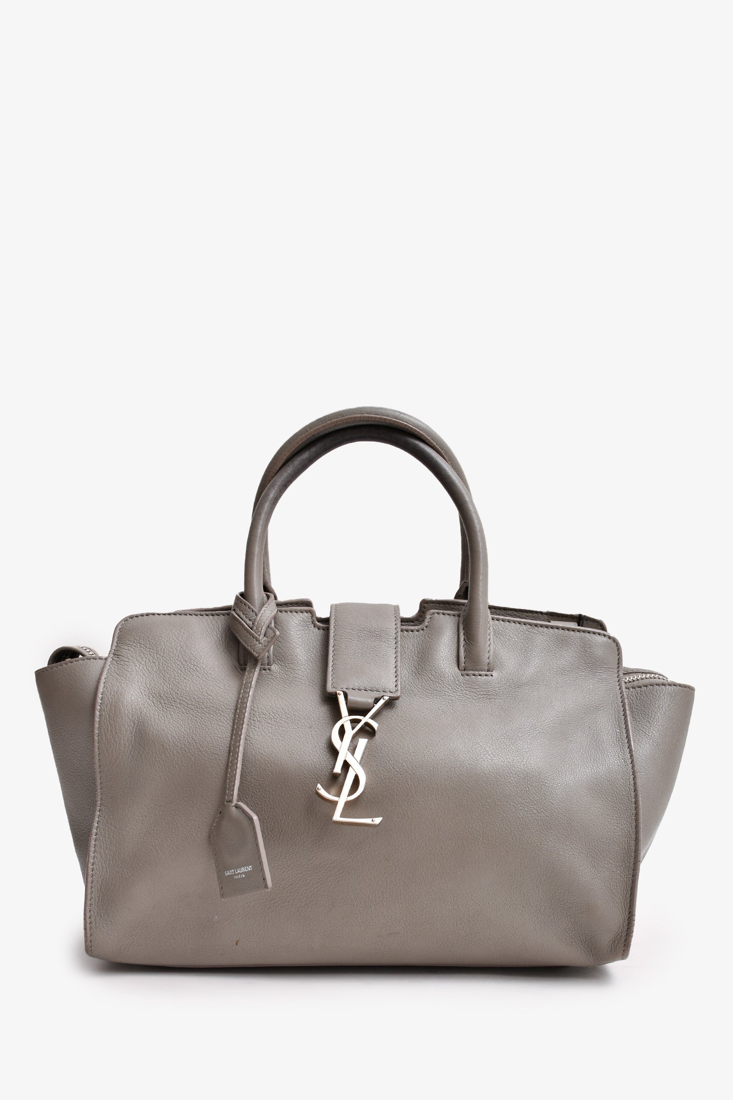 Saint Laurent Grey Leather Y Cabas Small Top Handle With Strap (As 
