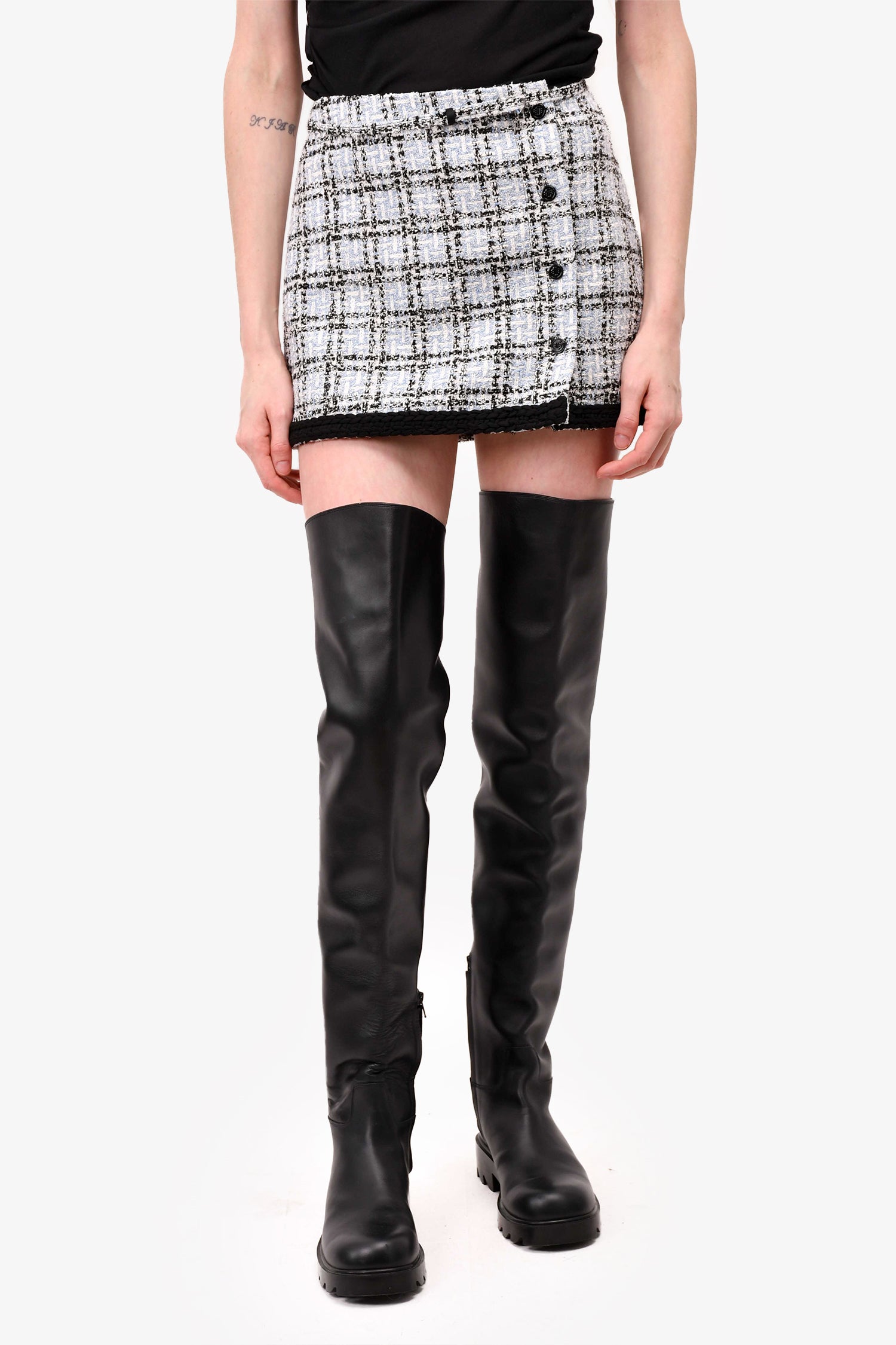 Maje Blue White Tweed Belted Mini Skort Size 36 Mine Yours maje-blue-white-tweed-belted-mini-skort-size-36-mine-yours