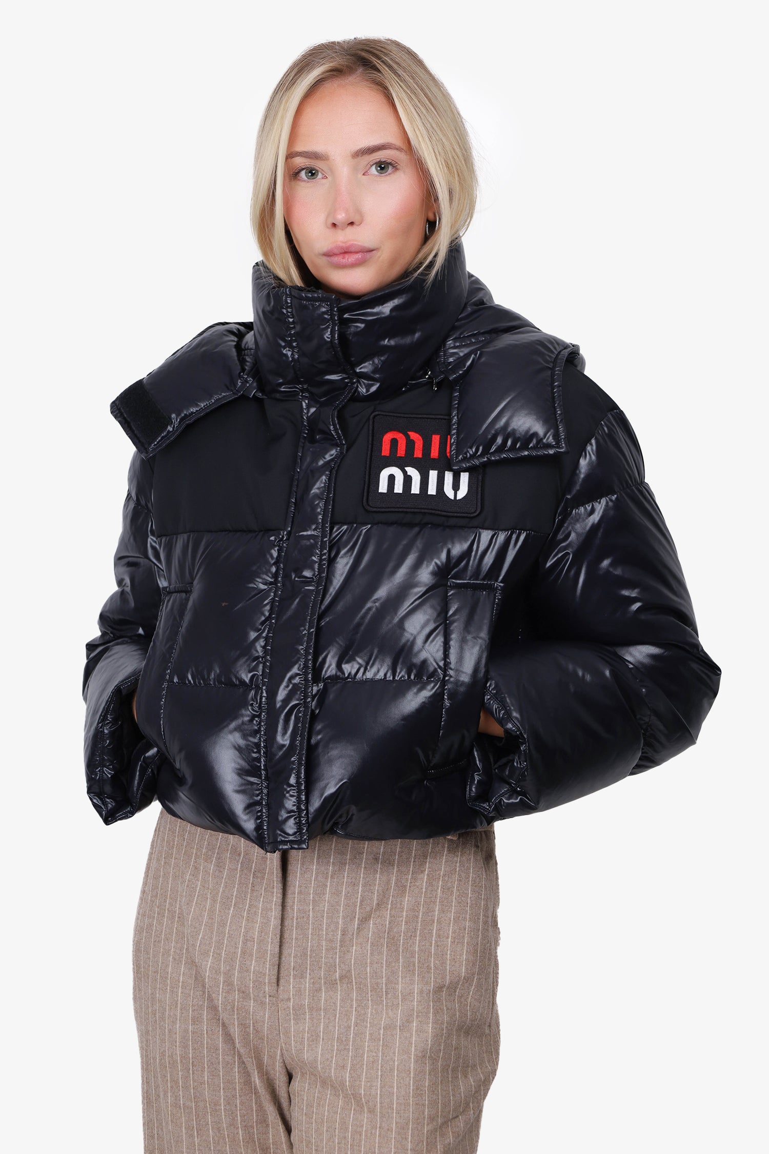 Miu Miu Black Short Logo Puffer Jacket Size 36 – Mine & Yours