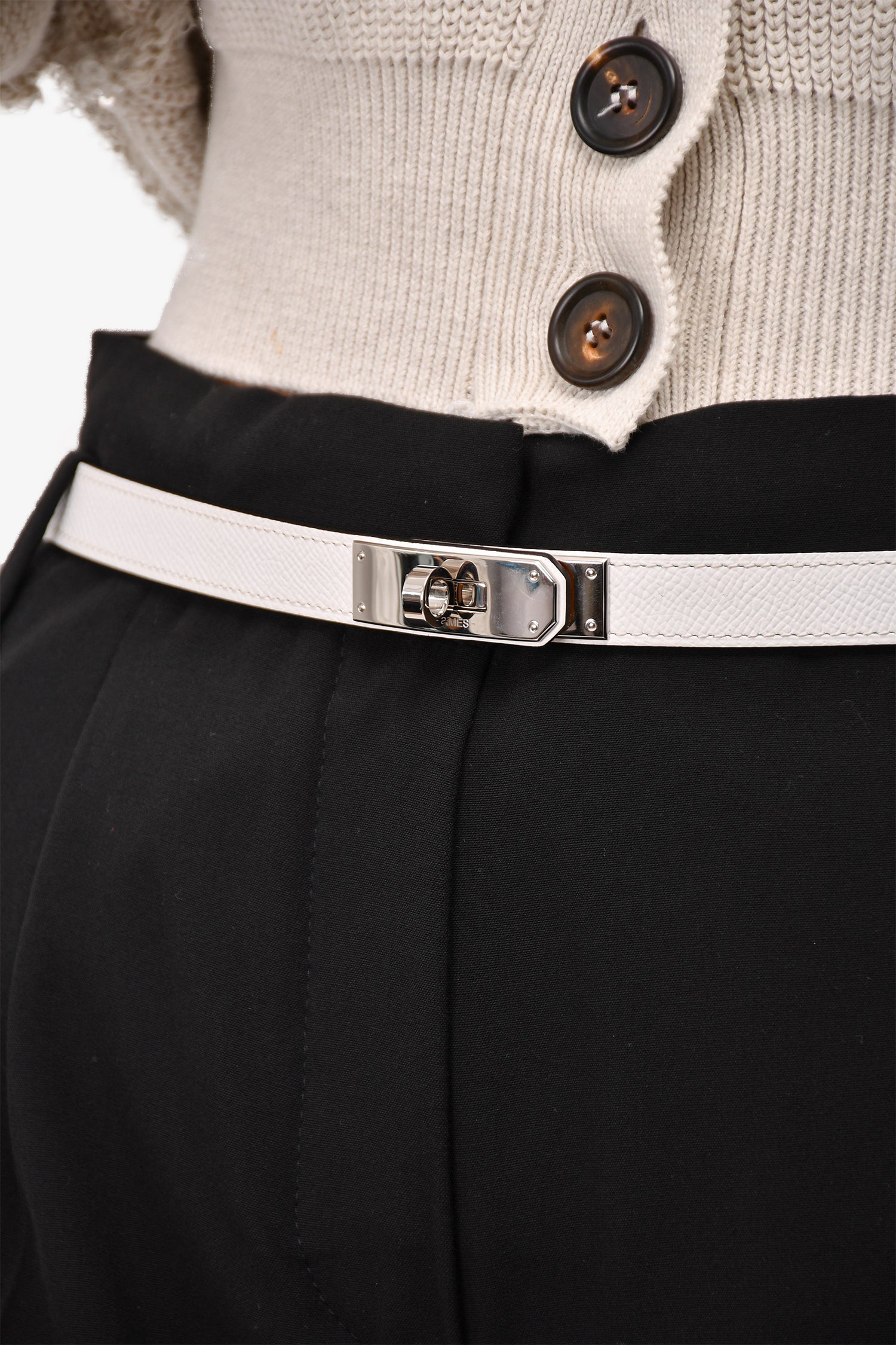 Hermès 2024 White Leather Silver Kelly 18 Belt – Mine & Yours