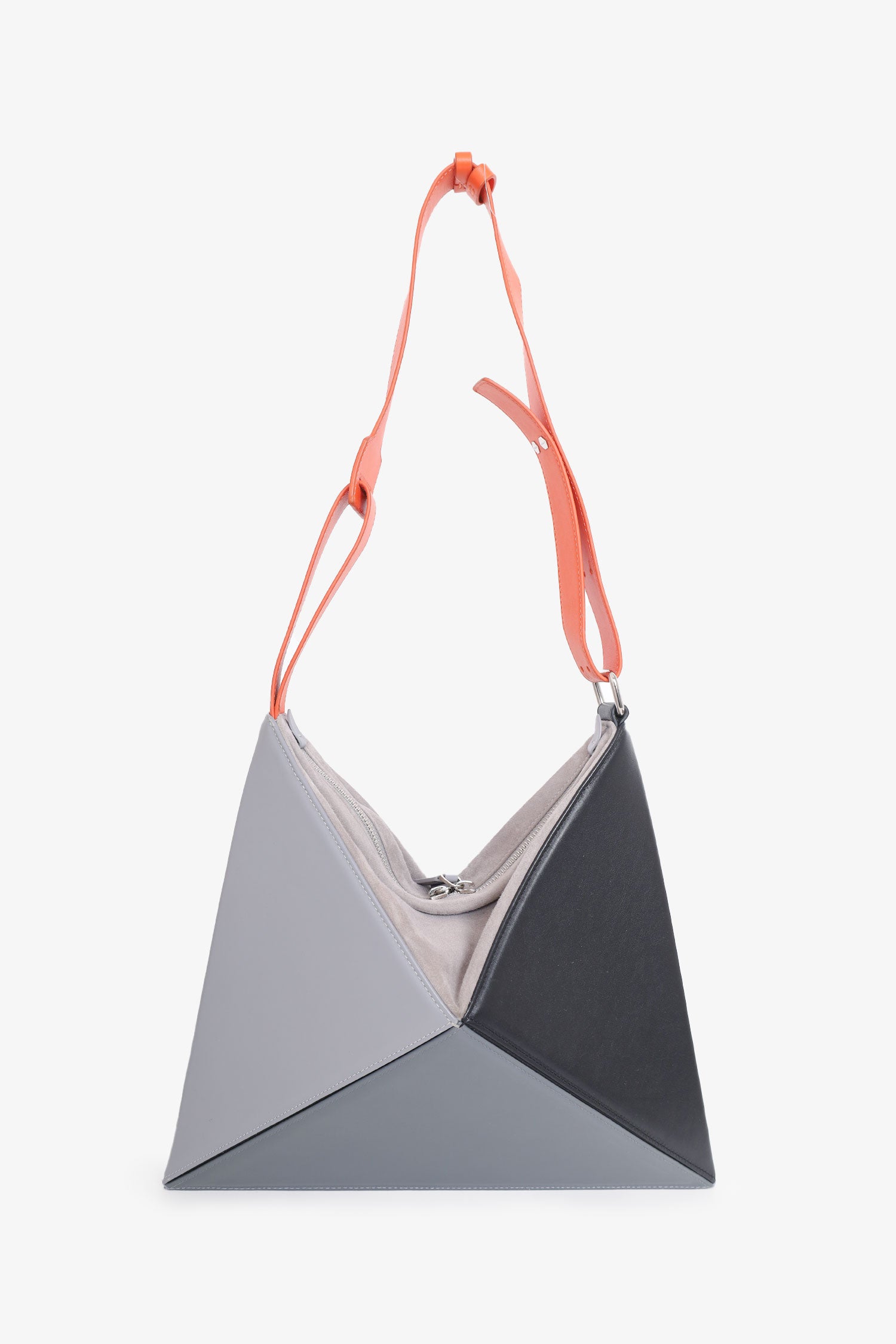 Mlouye Black/Gray Geometric Leather Flex Shoulder Bag