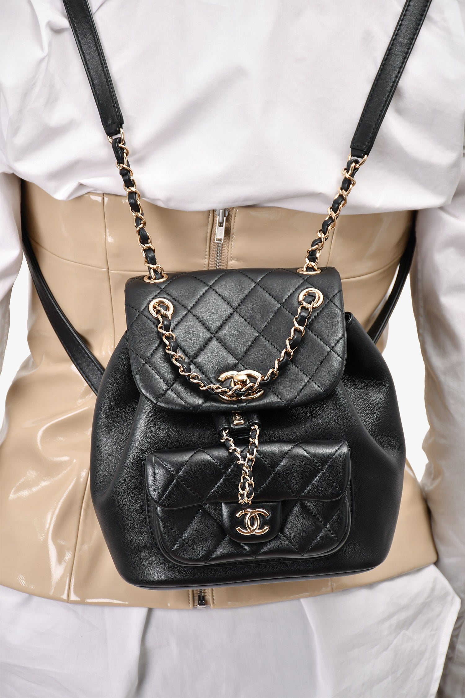 chanel quilted leather backpack Pre-Loved Chanel™ 2023 Black Lambskin Leather Duma Backpack – Mine & Yours