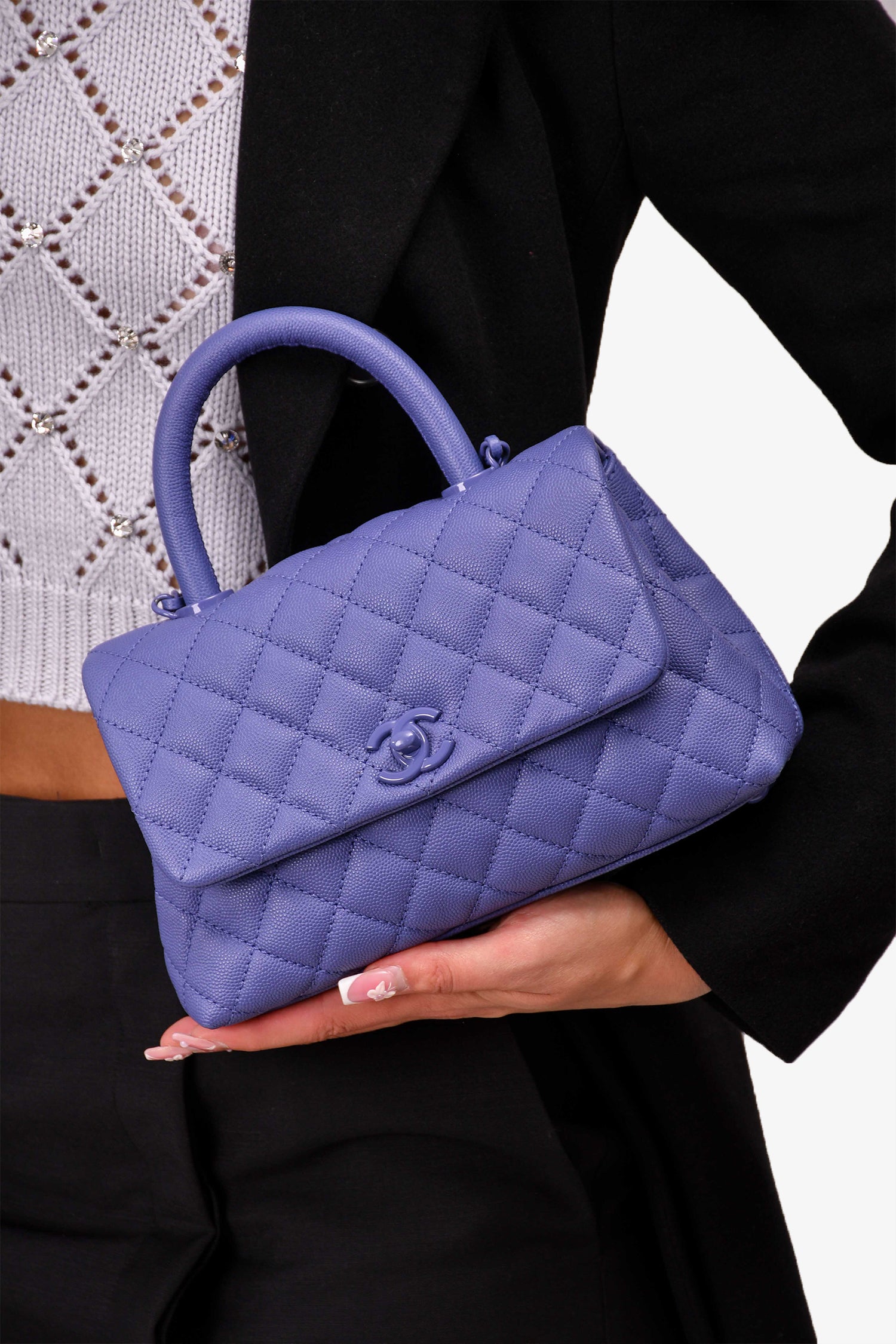 Pre-Loved Chanel™ 2020 Purple Caviar Leather Mini Coco Top Handle