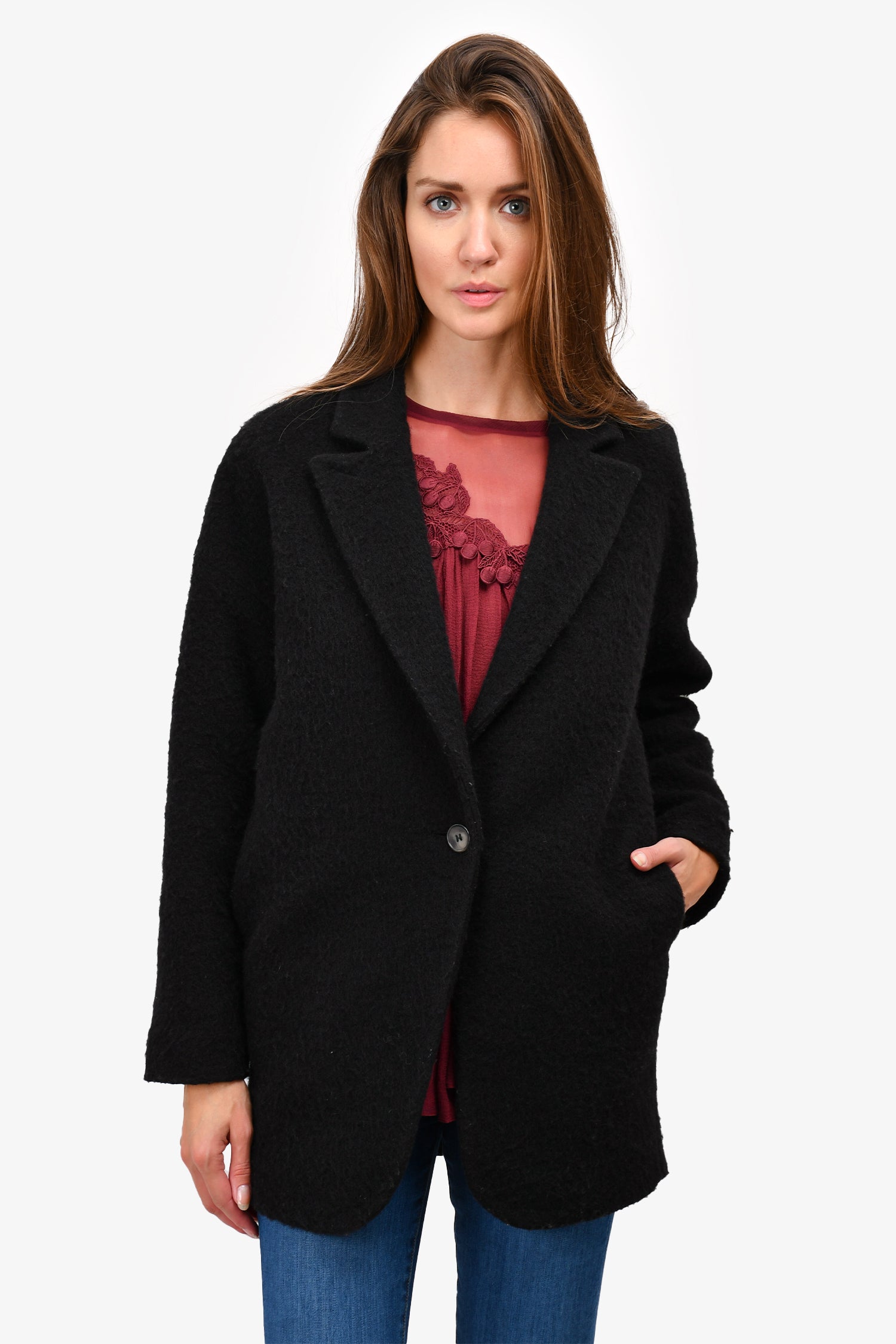 MM6 Maison Margiela Black Wool Single Breasted Mid Length Coat 