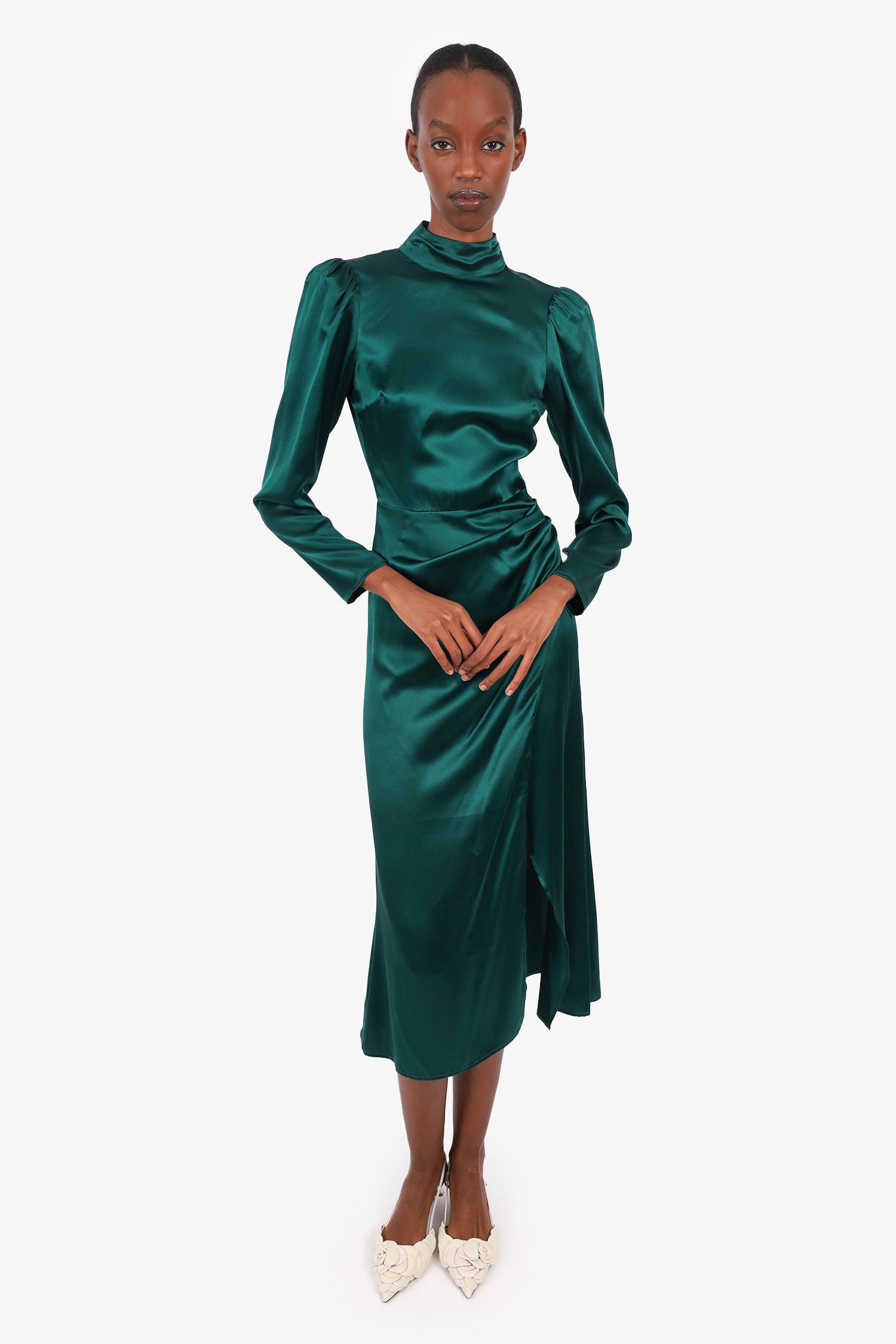 Reformation Green Silk Long-Sleeve Dress Size 0 Mine & Yours Reformation Green Silk Long-Sleeve Dress Size 0 Mine & Yours