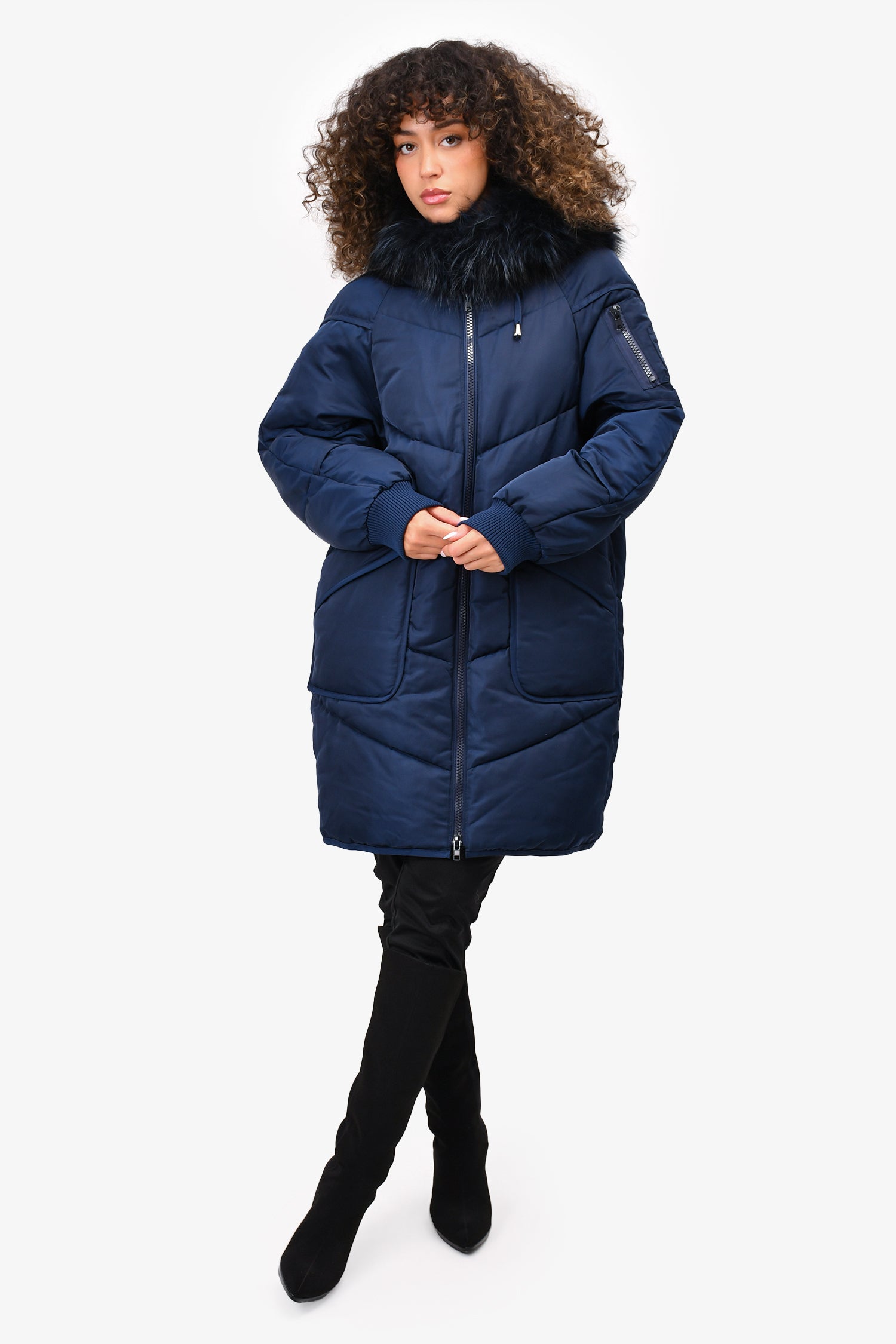 Maje Blue Zip Up Faux Fur Hooded Puffer Coat Size 36 Mine Yours maje-blue-zip-up-faux-fur-hooded-puffer-coat-size-36-mine-yours