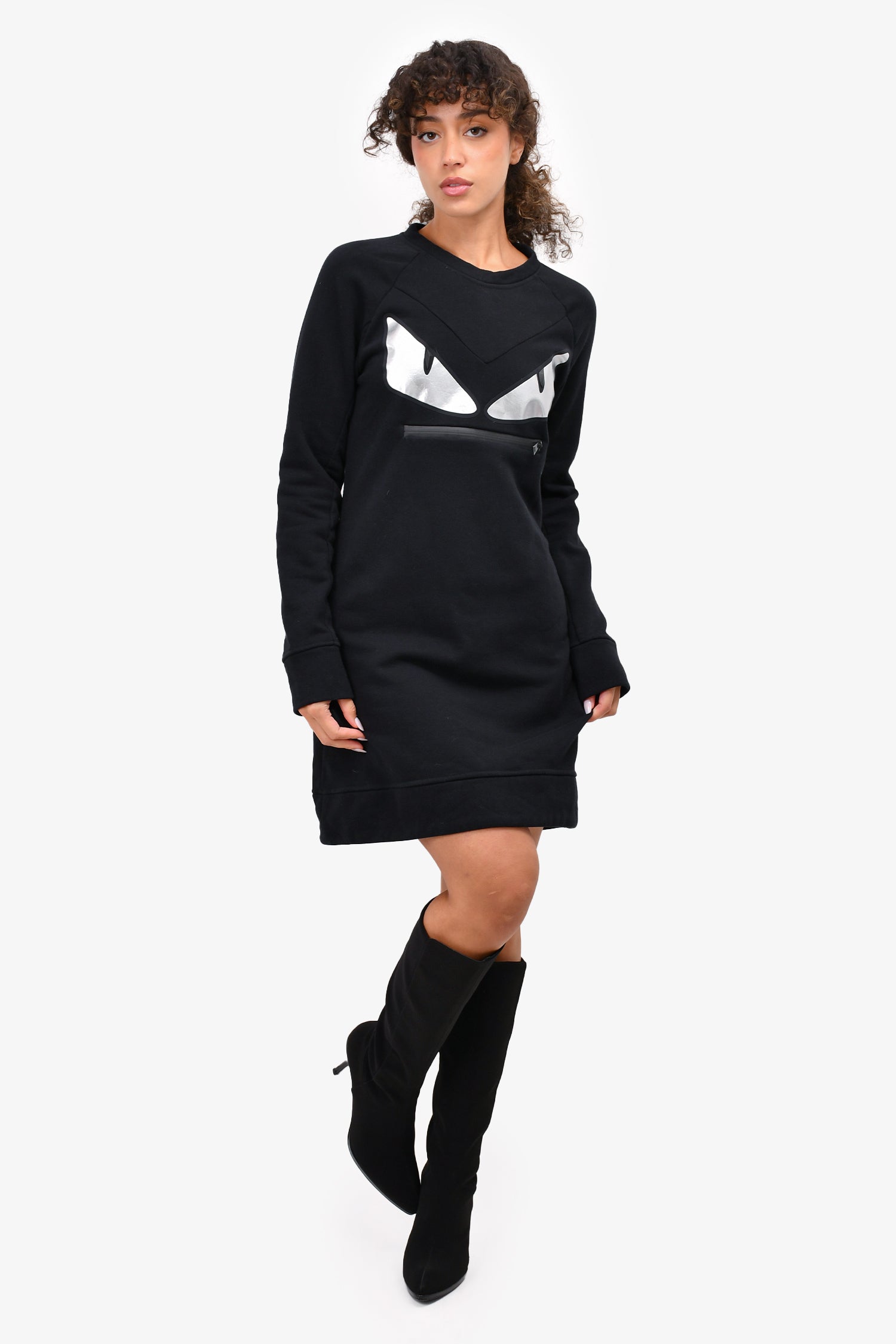フェンディFENDI ロゴ　ハイネックのタイトフィット黒ミニワンピース 楽天市場】【中古】 FENDI （フェンディ） FFモチーフ ズッカ柄 長袖