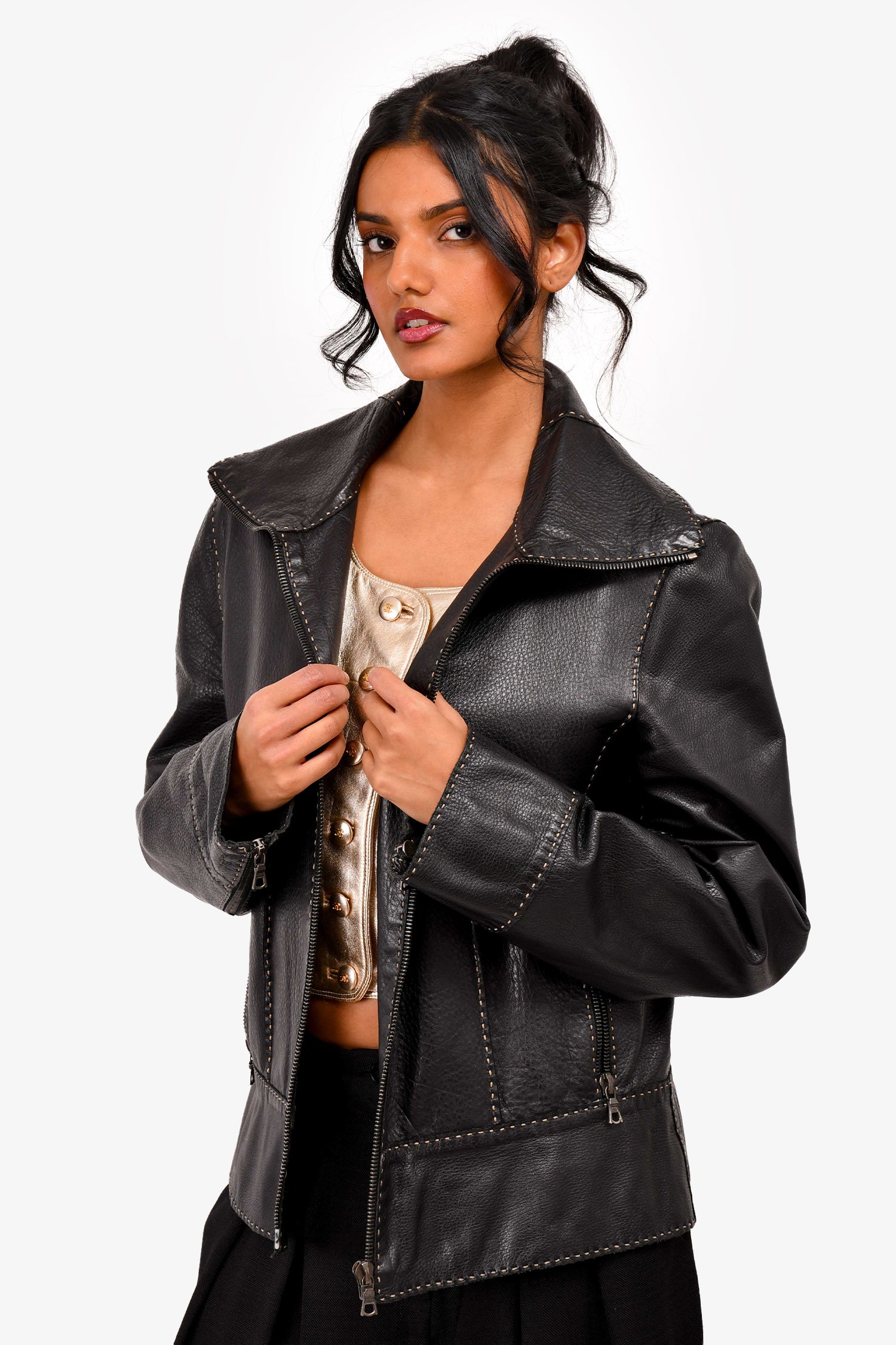 FENDI 黒レザージャケット FENDI レザージャケット | ブラック | FARFETCH JP