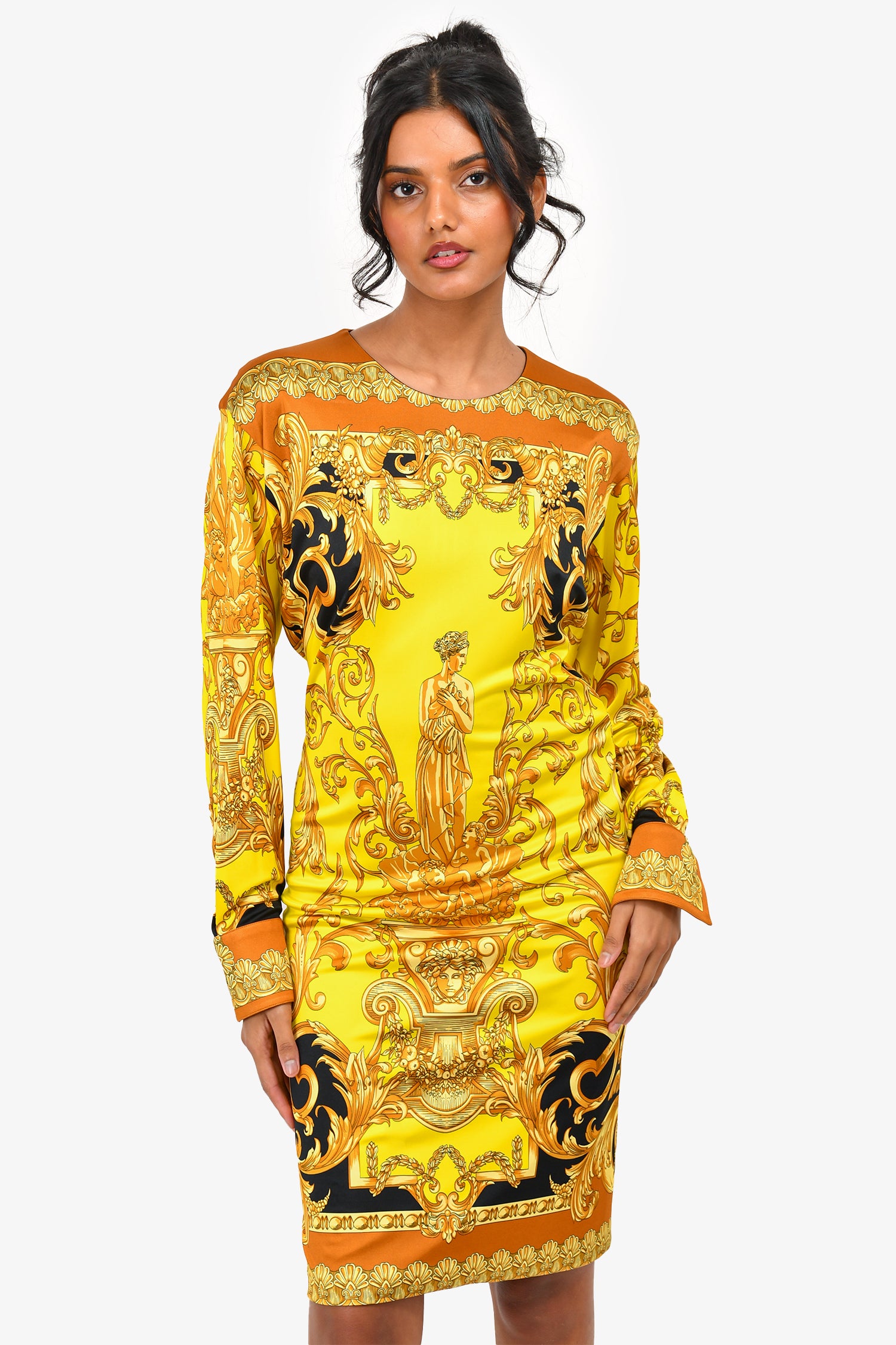 Versace Yellow/Black Baroque Midi Dress Size 36