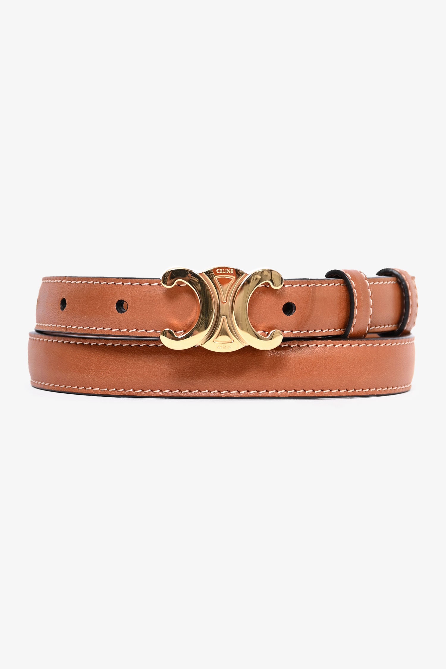 Celine Brown Leather Triumphe Thin Belt Triomphe Belt 18MM IN Natural Calfskin - TAN | CELINE main image 3