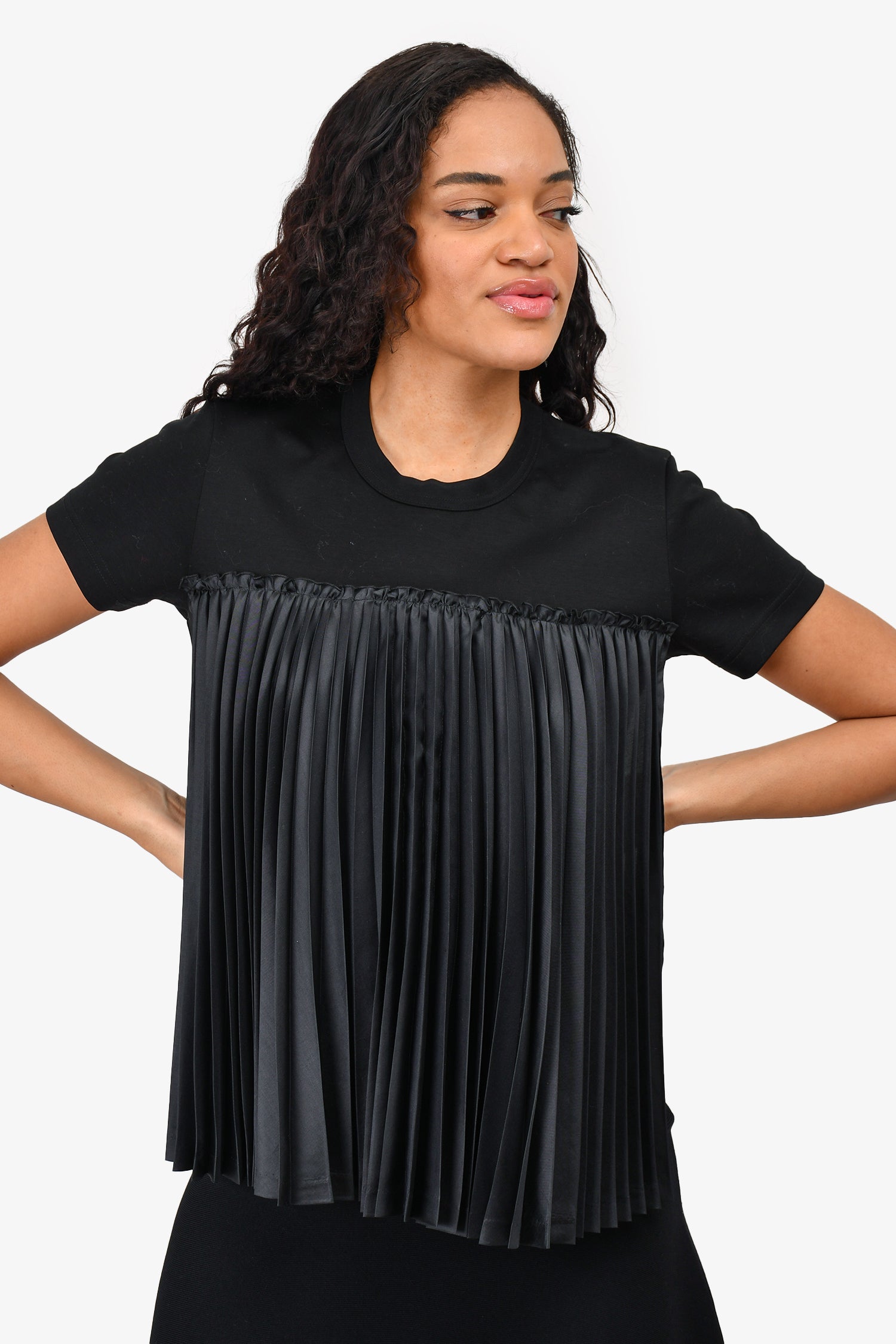 Noir Kei Ninomiya Comme Des Garcons Black Pleated Front T-Shirt