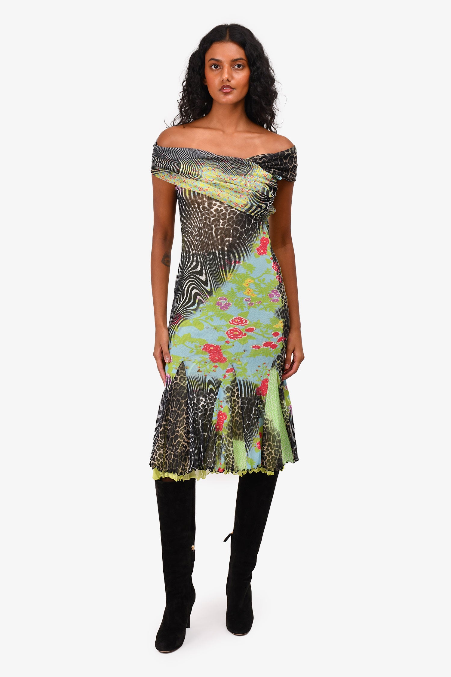 Roberto Cavalli Class Green/Zebra Printed Midi Dress Size 40 Mine & Yours Roberto Cavalli Class Green/Zebra Printed Midi Dress Size 40 Mine & Yours