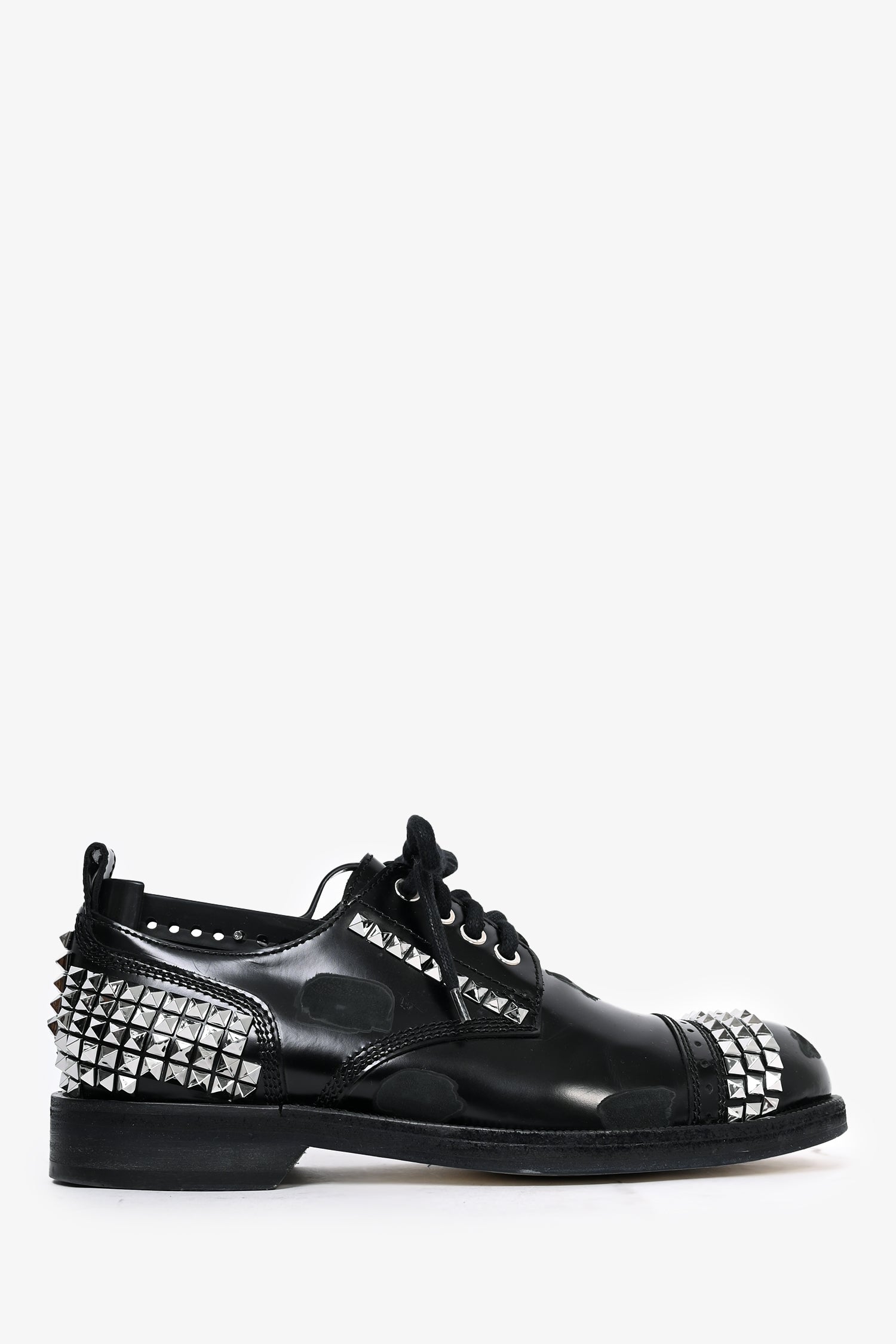 Loewe Black Distressed Leather Look Studded Oxfords Size 40  display picture 3