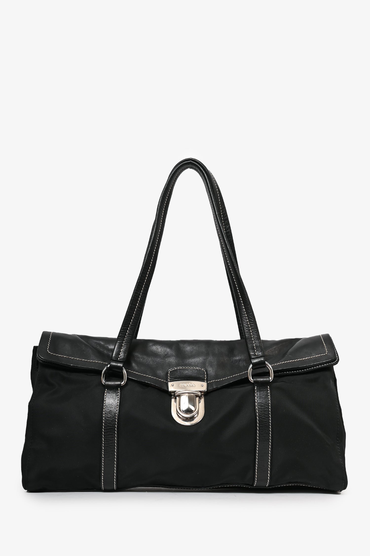 Prada Black Nylon/Leather Trimmed 'Easy' Shoulder Bag (As Is