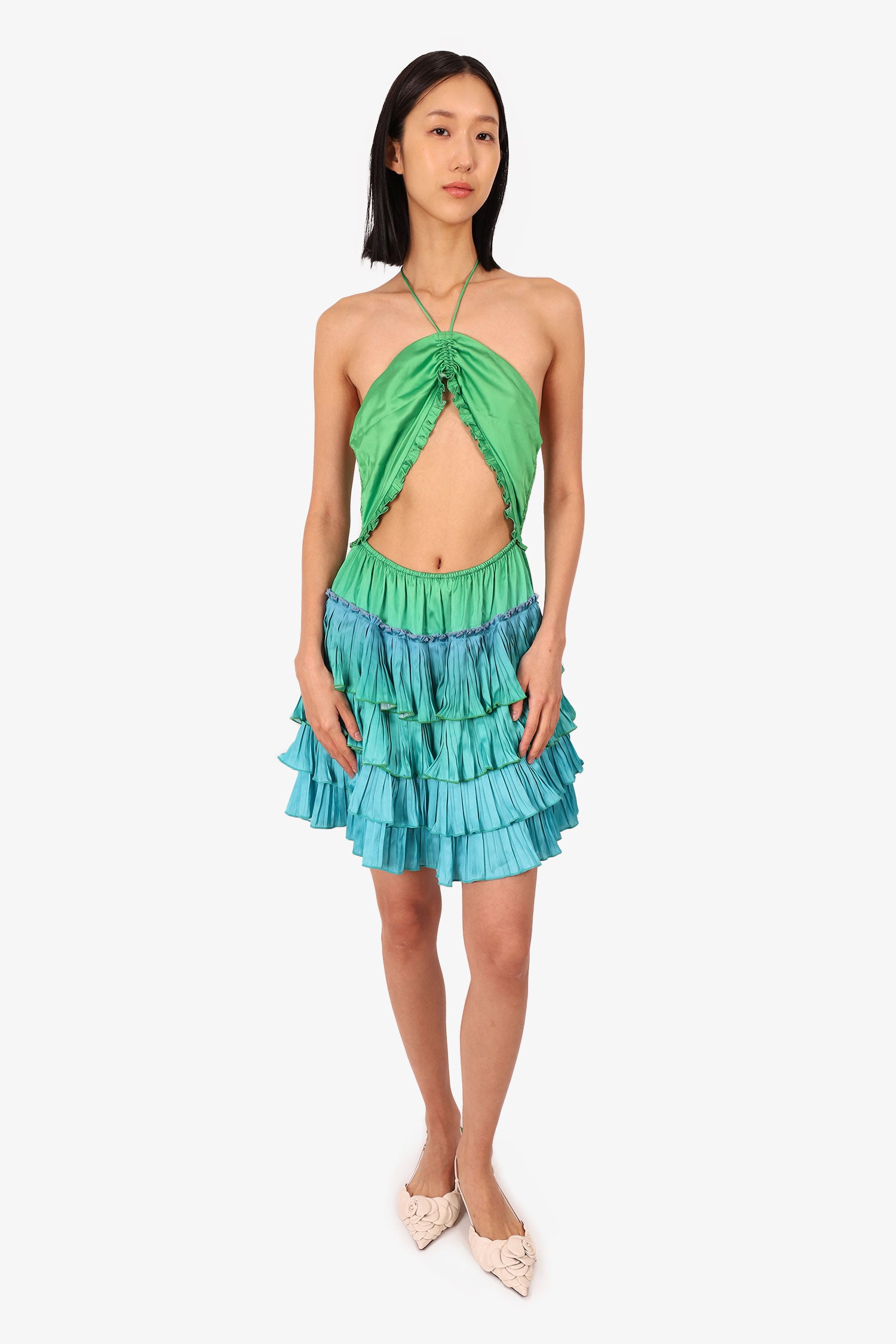 Rococo Sand Green/Blue Cut-Out Pleated Sleeveless Mini 'Kiki' Dress Si –  Mine & Yours