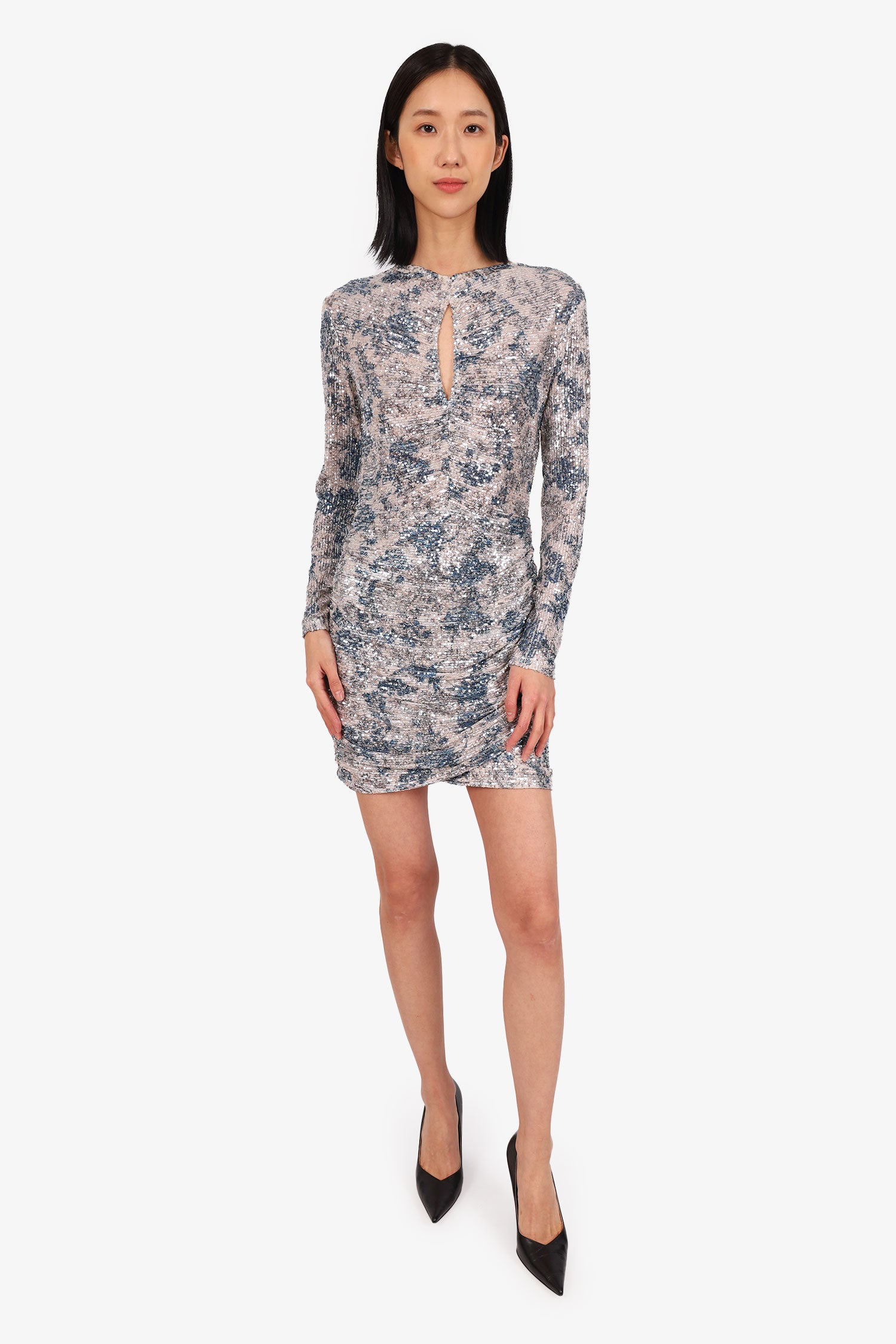 Maje Silver/Blue Glitter Sequin-Embellished Draped Mini Dress Size 36 –  Mine & Yours