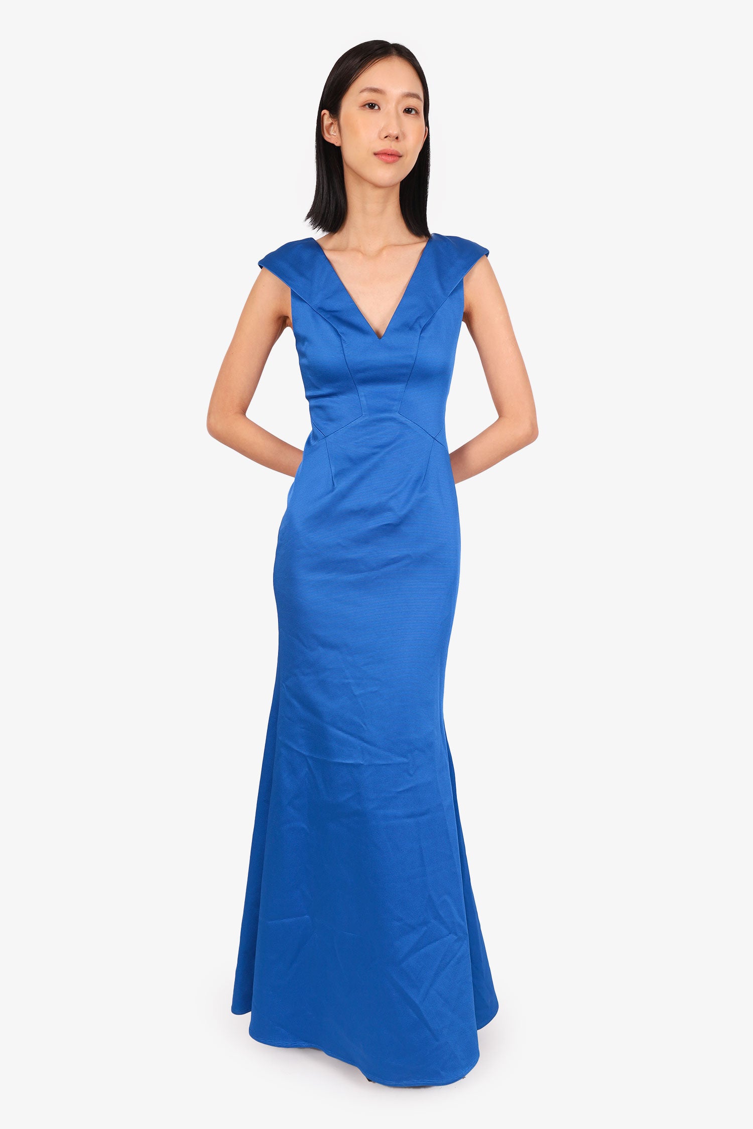 zac posen mermaid dress Zac Zac Posen Blue Fitted V-Neck Mermaid Dress Size 2 – Mine & Yours