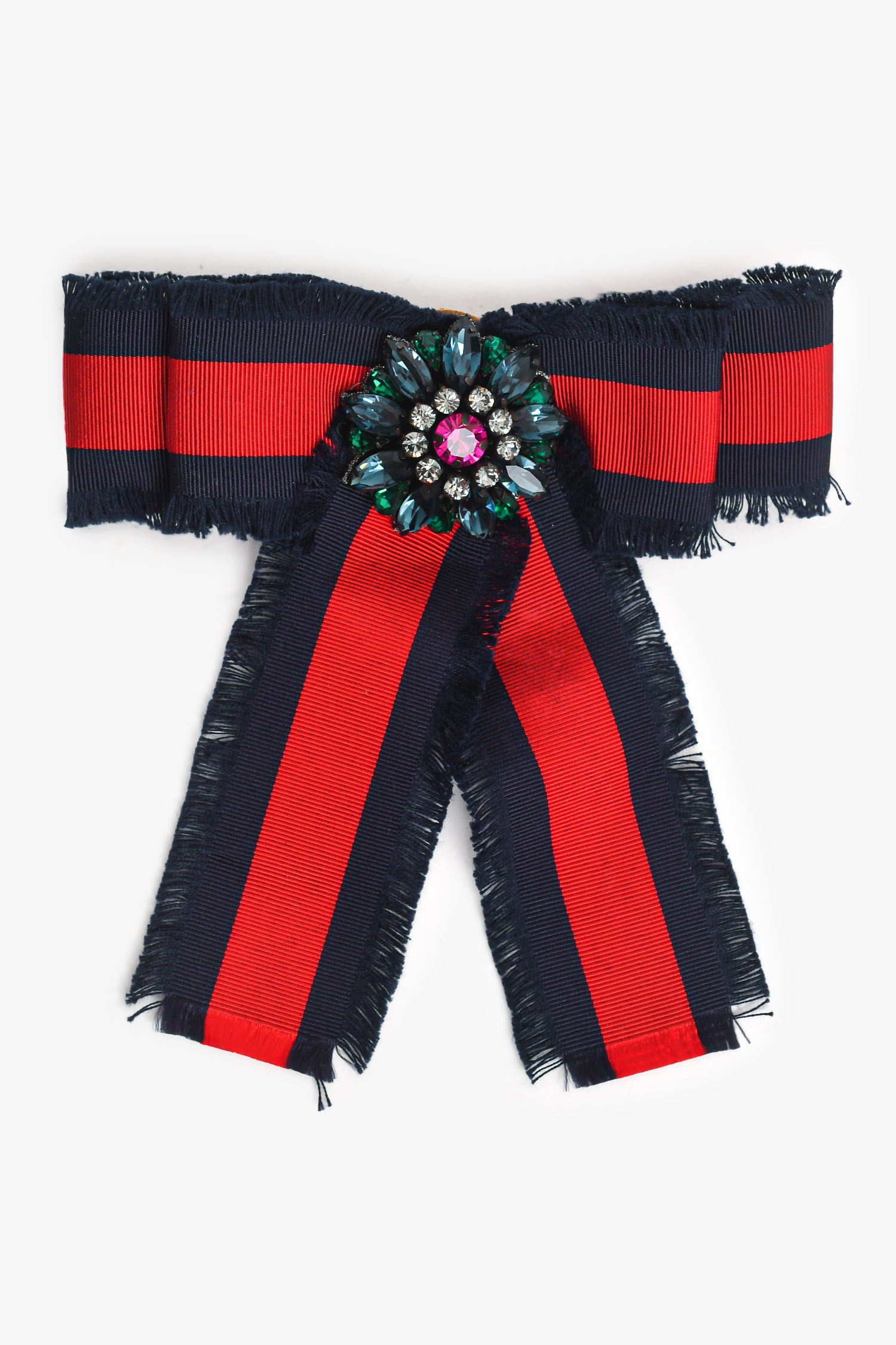 Gucci Crystal Red Bow with Embellished Brooch Gucci Ribbon Web Crystal Bow Brooch Red Green 1447813  main image 2