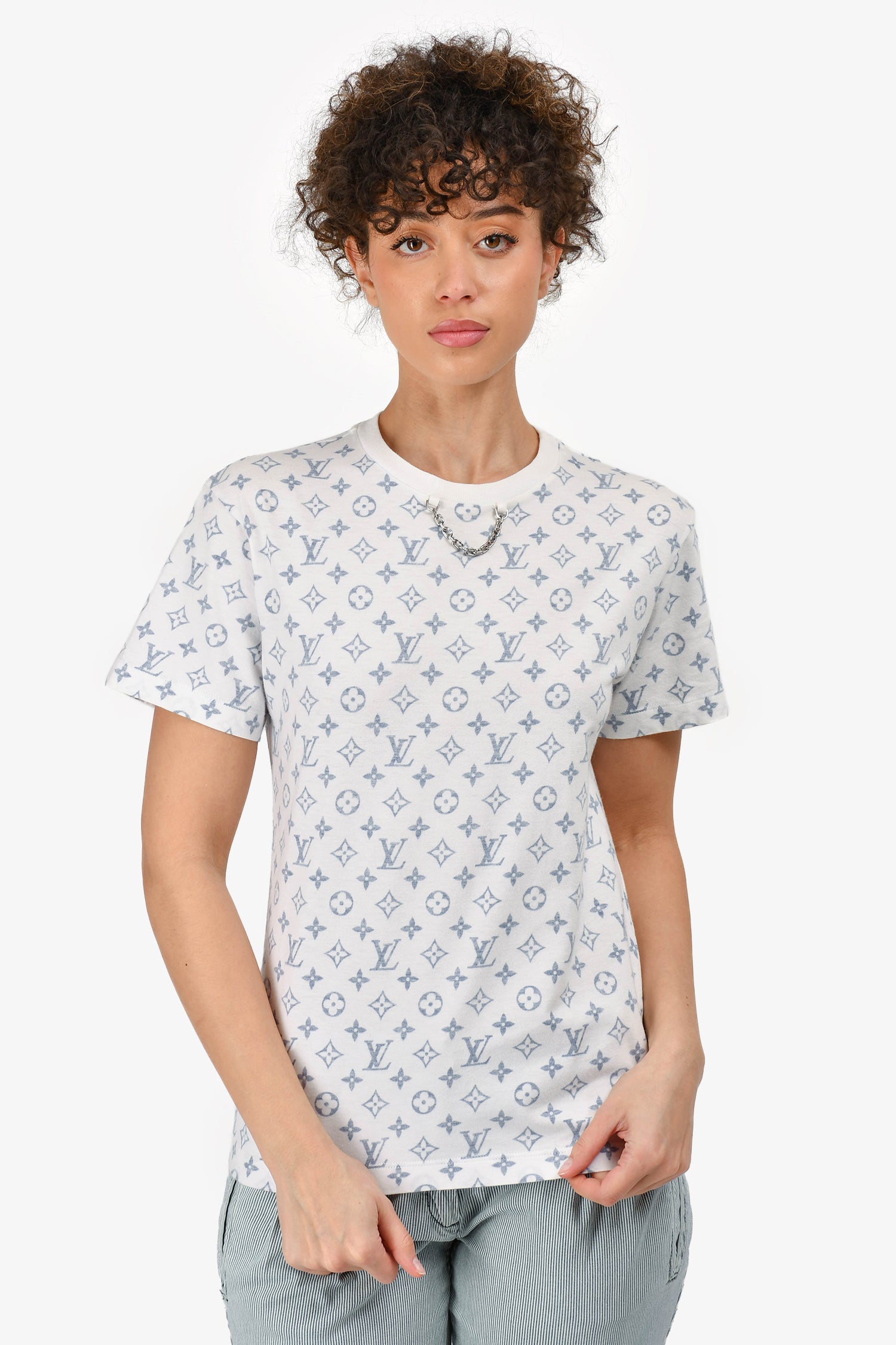 Louis Vuitton White/Monogram Cotton Short Sleeve T-Shirt with